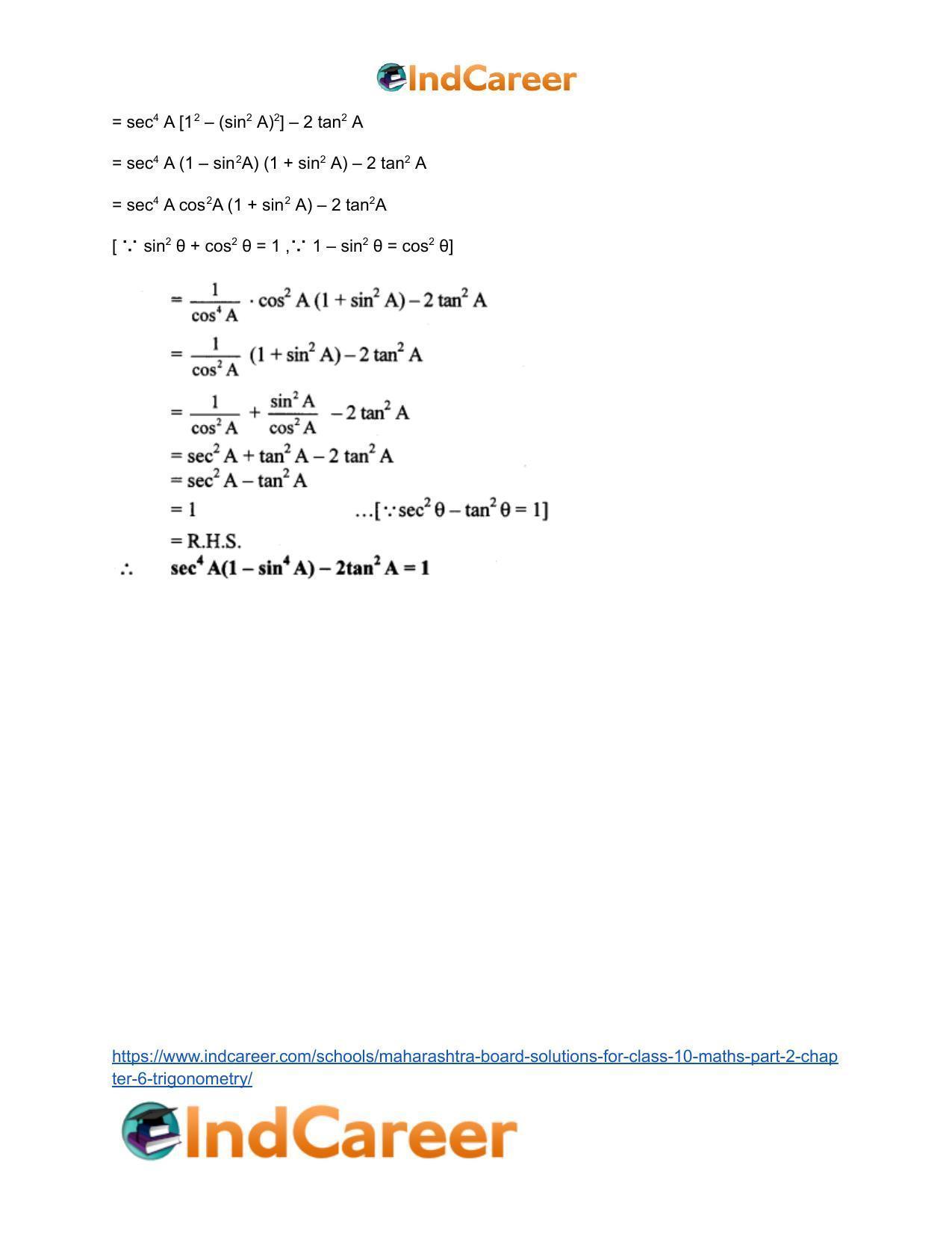 Maharashtra Board Solutions for Class 10-Maths (Part 2): Chapter 6- Trigonometry - Page 18