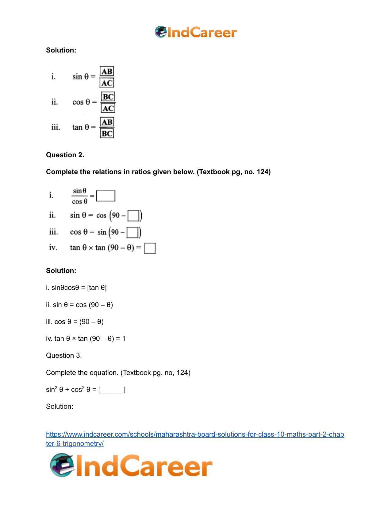 Maharashtra Board Solutions for Class 10-Maths (Part 2): Chapter 6- Trigonometry - Page 20