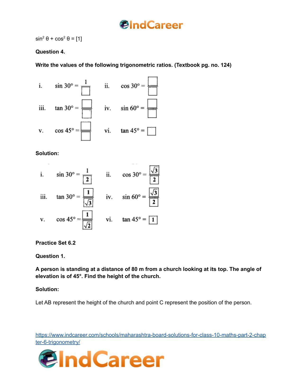 Maharashtra Board Solutions for Class 10-Maths (Part 2): Chapter 6- Trigonometry - Page 21