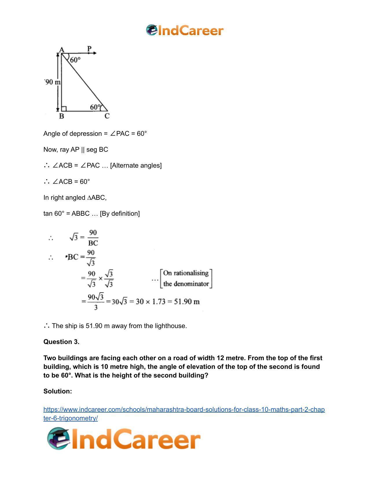 Maharashtra Board Solutions for Class 10-Maths (Part 2): Chapter 6- Trigonometry - Page 23