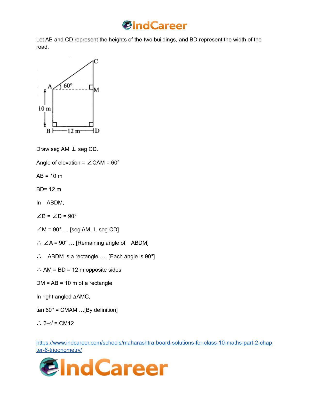 Maharashtra Board Solutions for Class 10-Maths (Part 2): Chapter 6- Trigonometry - Page 24