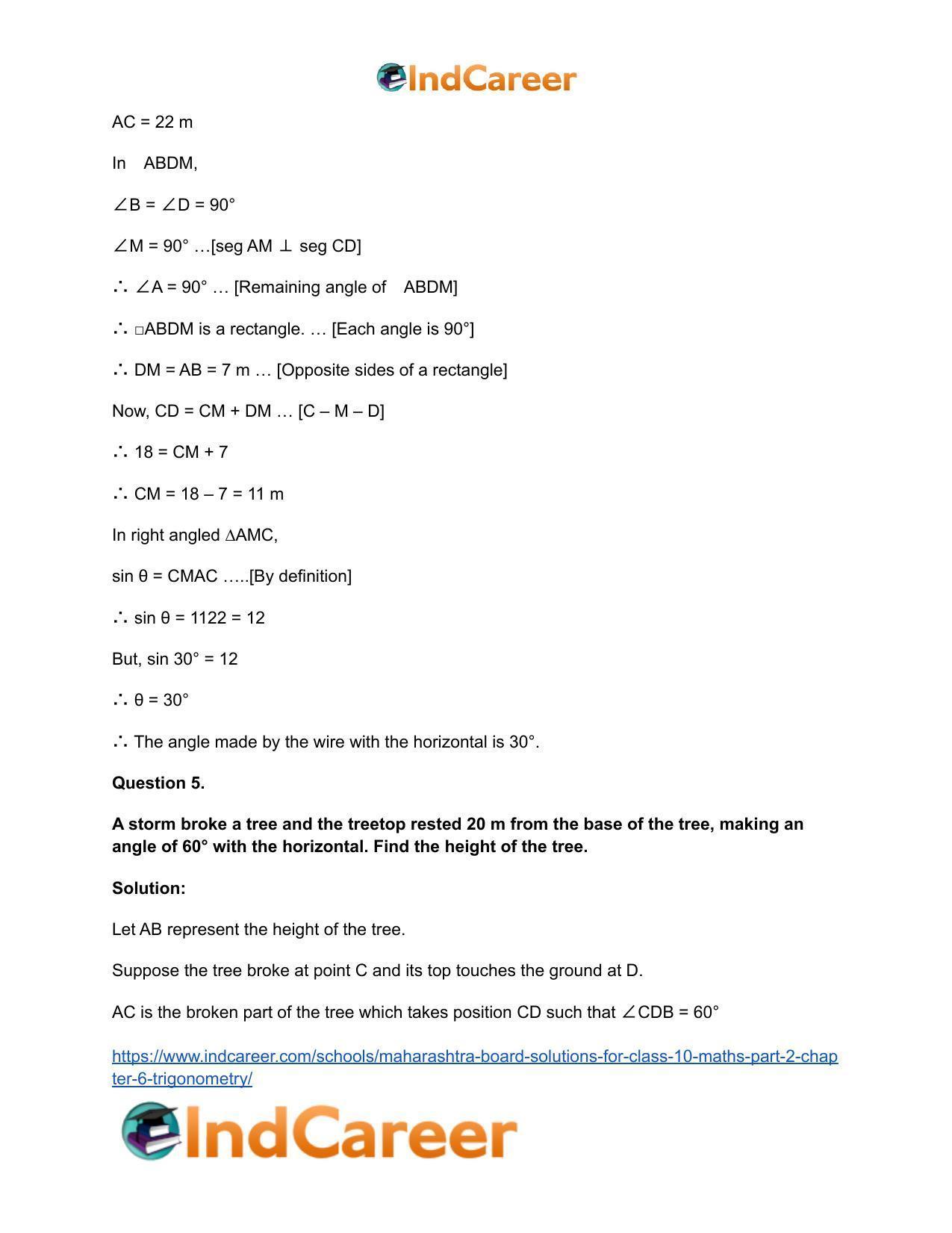 Maharashtra Board Solutions for Class 10-Maths (Part 2): Chapter 6- Trigonometry - Page 26