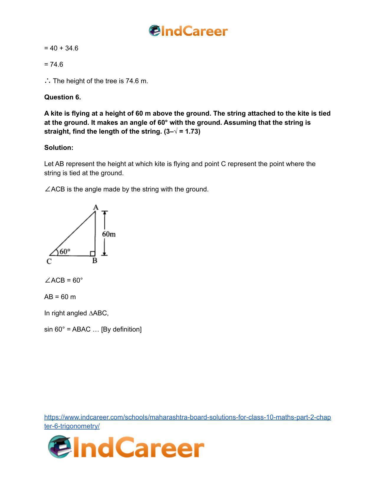 Maharashtra Board Solutions for Class 10-Maths (Part 2): Chapter 6- Trigonometry - Page 28