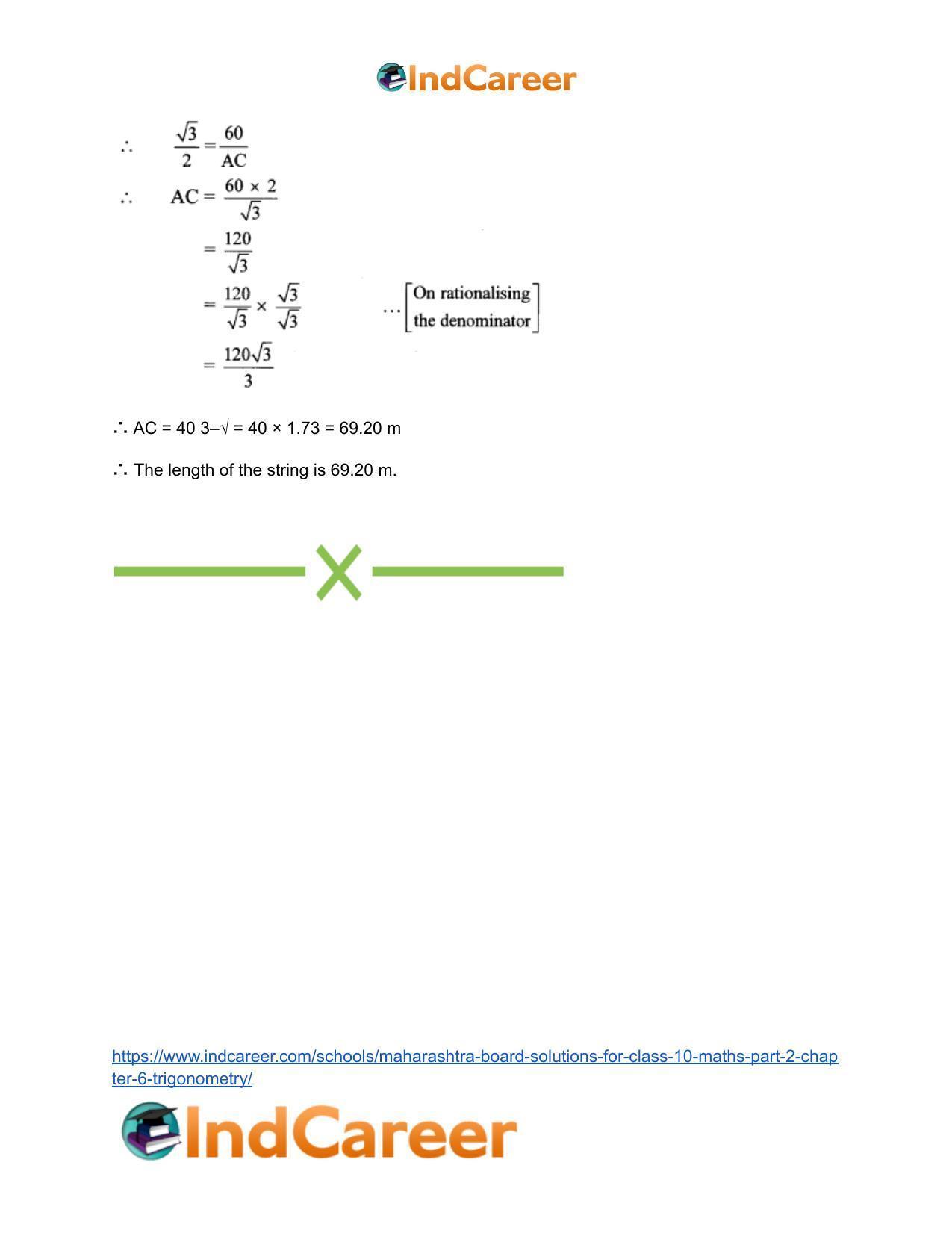 Maharashtra Board Solutions for Class 10-Maths (Part 2): Chapter 6- Trigonometry - Page 29
