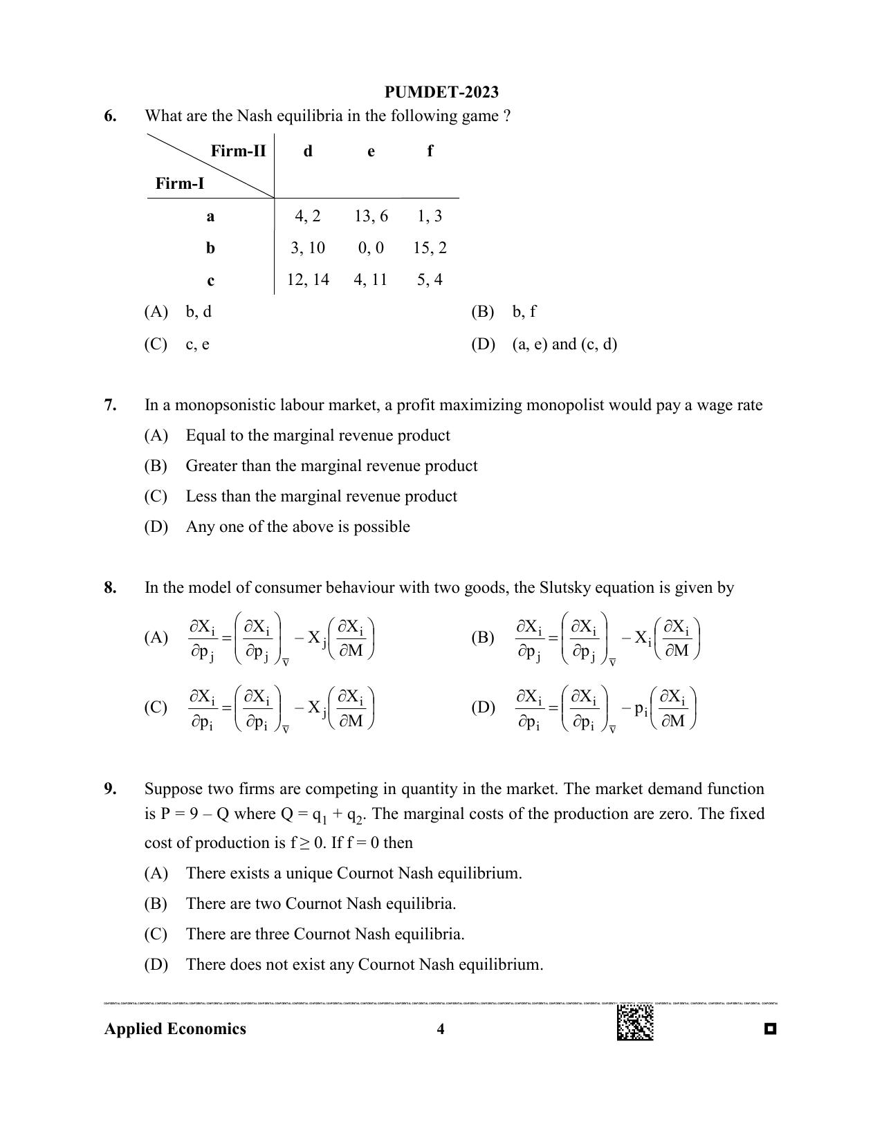 PUBDET 2023 Applied Economics Question Paper - Page 4