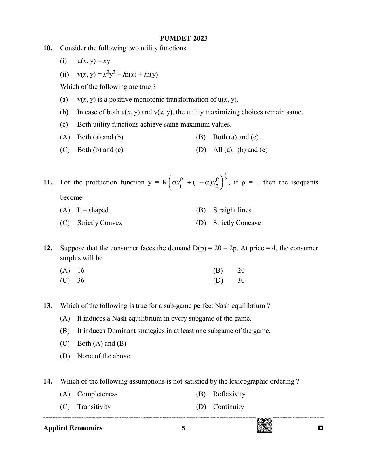 PUBDET 2023 Applied Economics Question Paper - Page 5