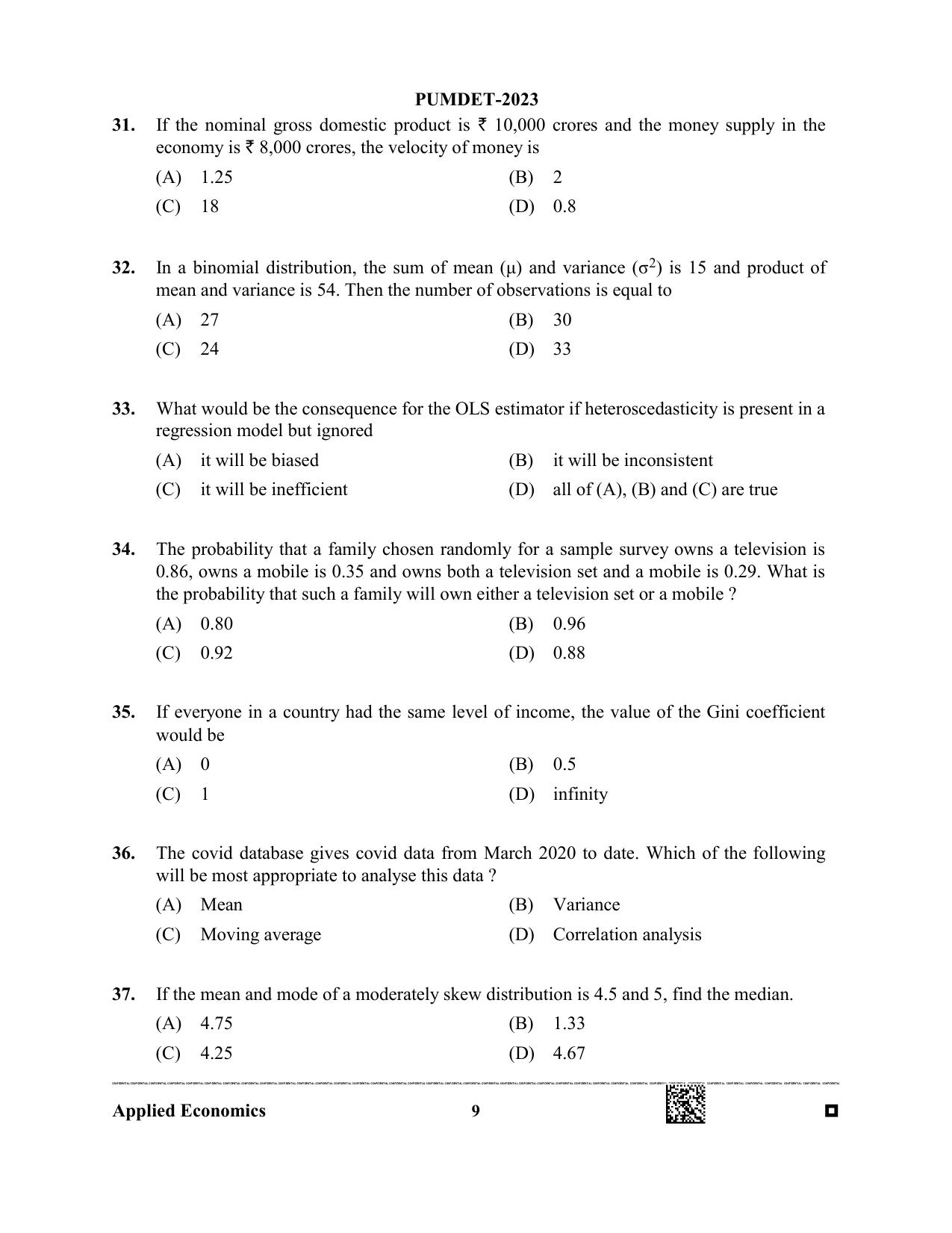 PUBDET 2023 Applied Economics Question Paper - Page 9