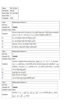 JEE Mains 2022: BTech Odiya (Shift 1) 27-07-2022 Question Paper