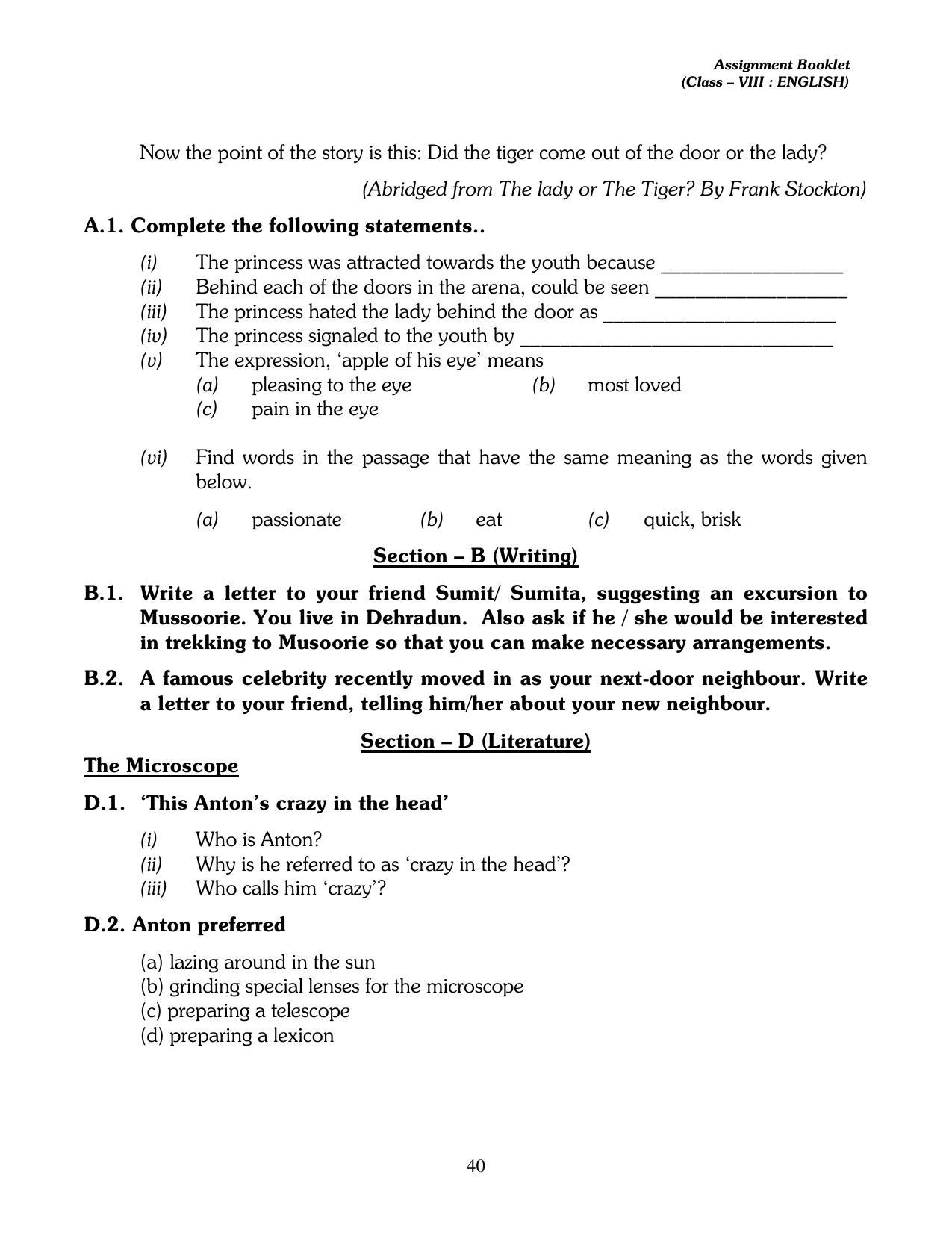 CBSE Worksheets for Class 8 English Assignment 12 - Page 2