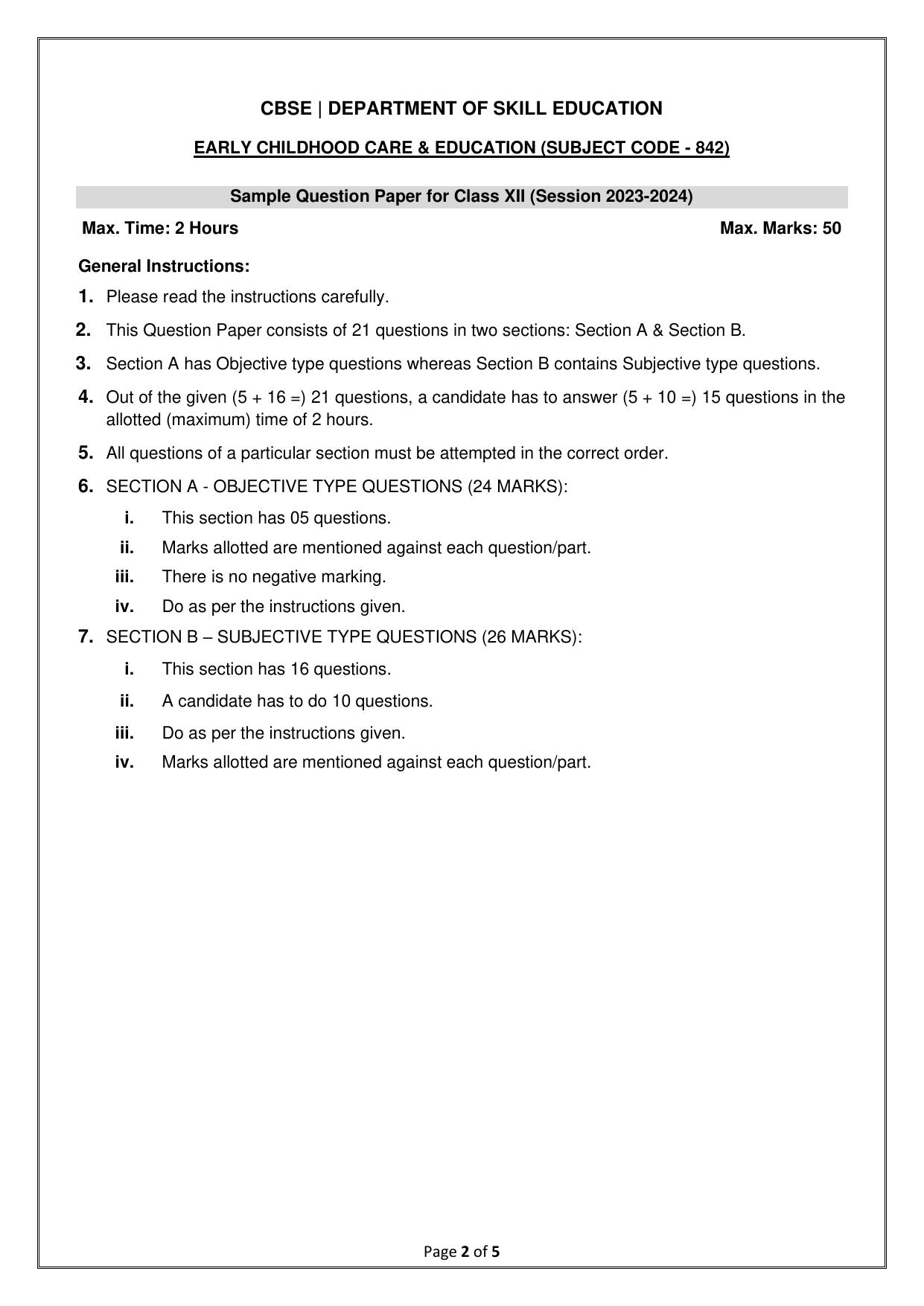 CBSE Class 12 (Skill Education) Early Childhood Care & Education 2024 Sample Paper - Page 2