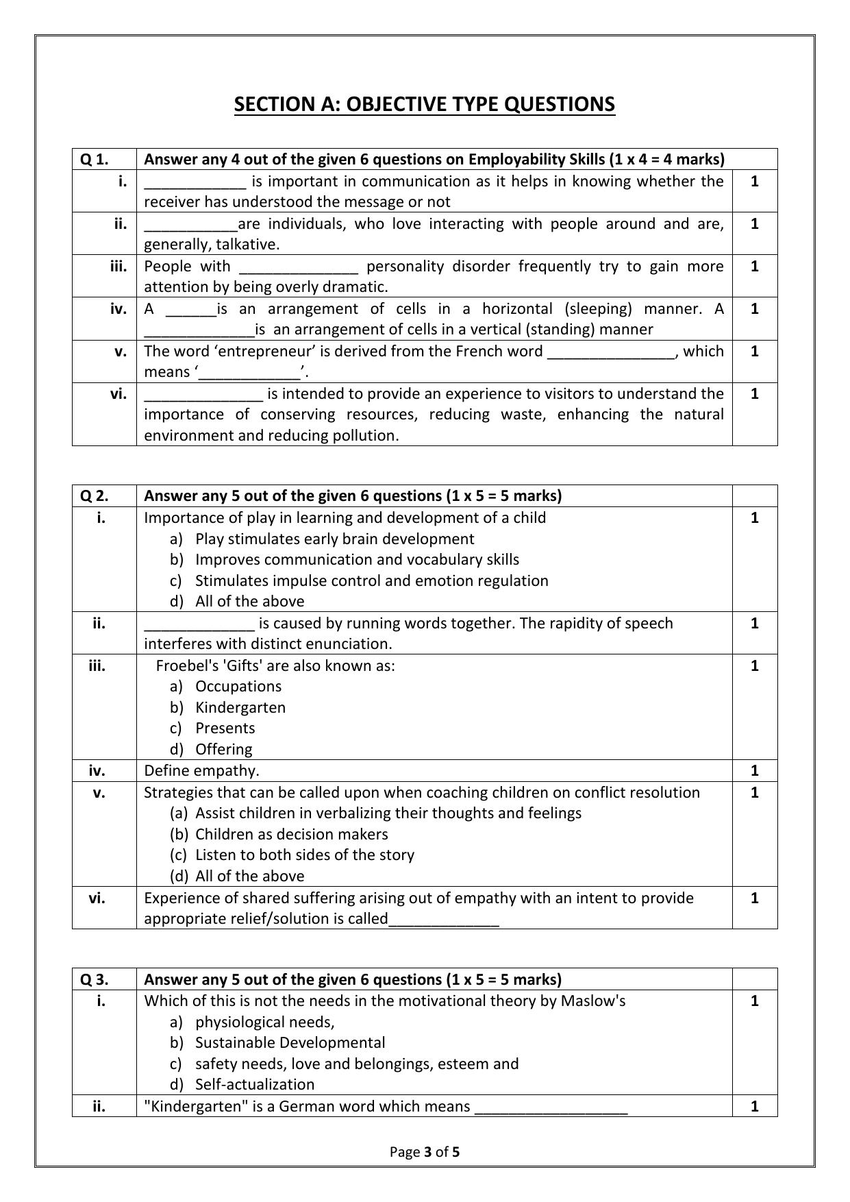 CBSE Class 12 (Skill Education) Early Childhood Care & Education 2024 Sample Paper - Page 3