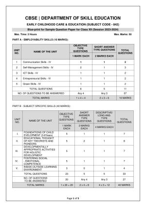 CBSE Class 12 (Skill Education) Early Childhood Care & Education 2024 Sample Paper