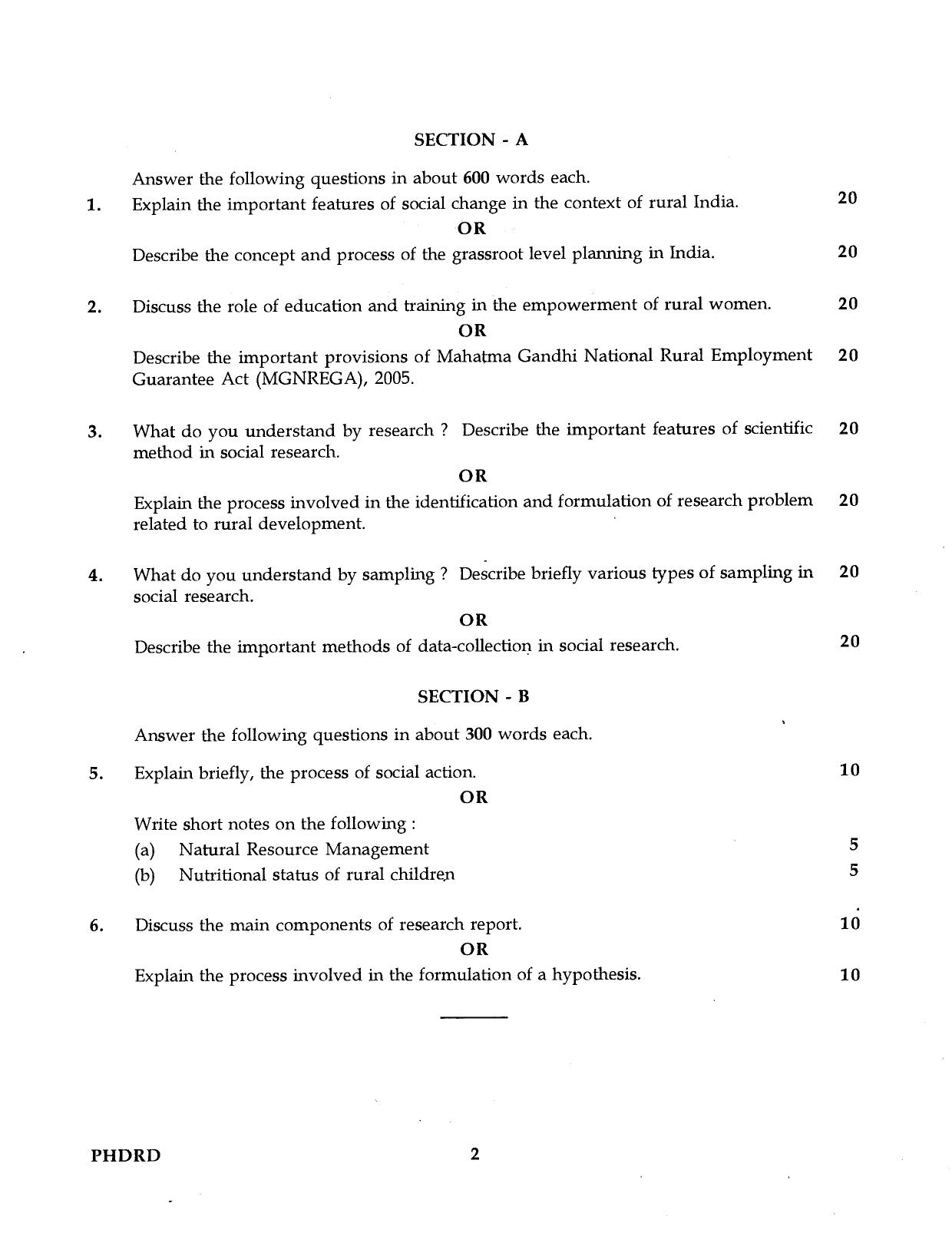 IGNOU PhD Entrance Test Ph.D Rural Development 2016 Question Paper - Page 2