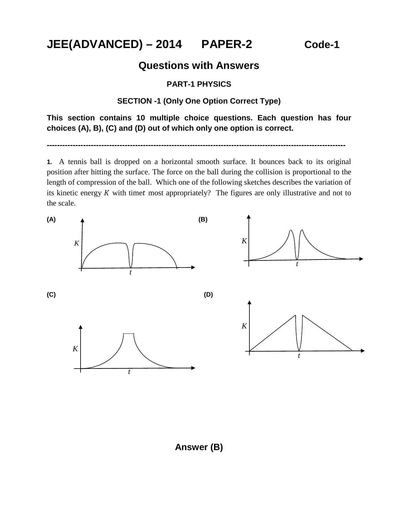 JEE (Advanced) 2014 Paper II Question Paper - Page 1