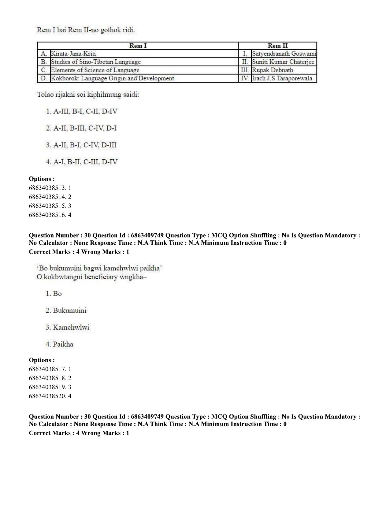 CUET PG 2023: LAQP19 – Kokborok (Eng.)-shift 2 (07-06-2023) Question Paper - Page 30