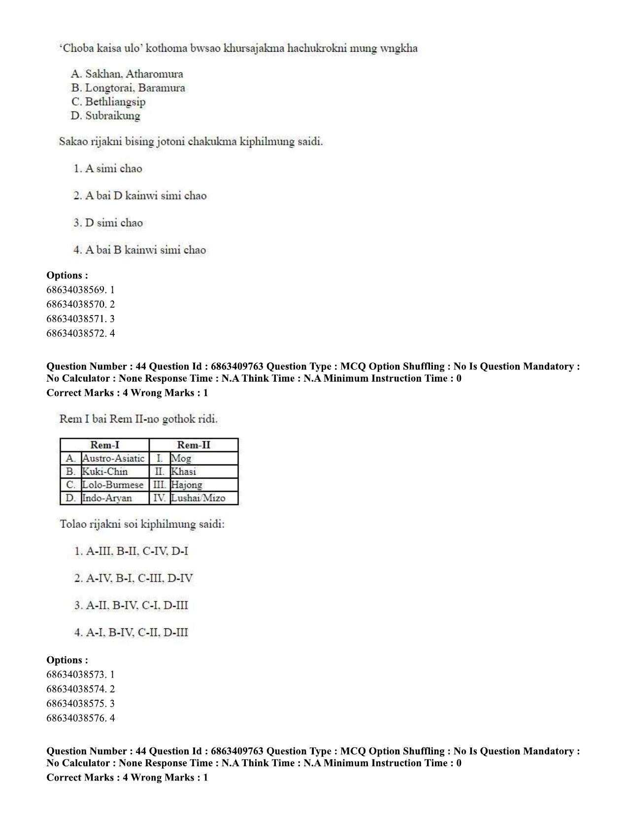CUET PG 2023: LAQP19 – Kokborok (Eng.)-shift 2 (07-06-2023) Question Paper - Page 43