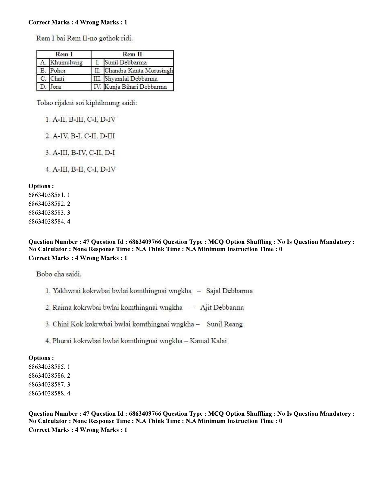 CUET PG 2023: LAQP19 – Kokborok (Eng.)-shift 2 (07-06-2023) Question Paper - Page 46