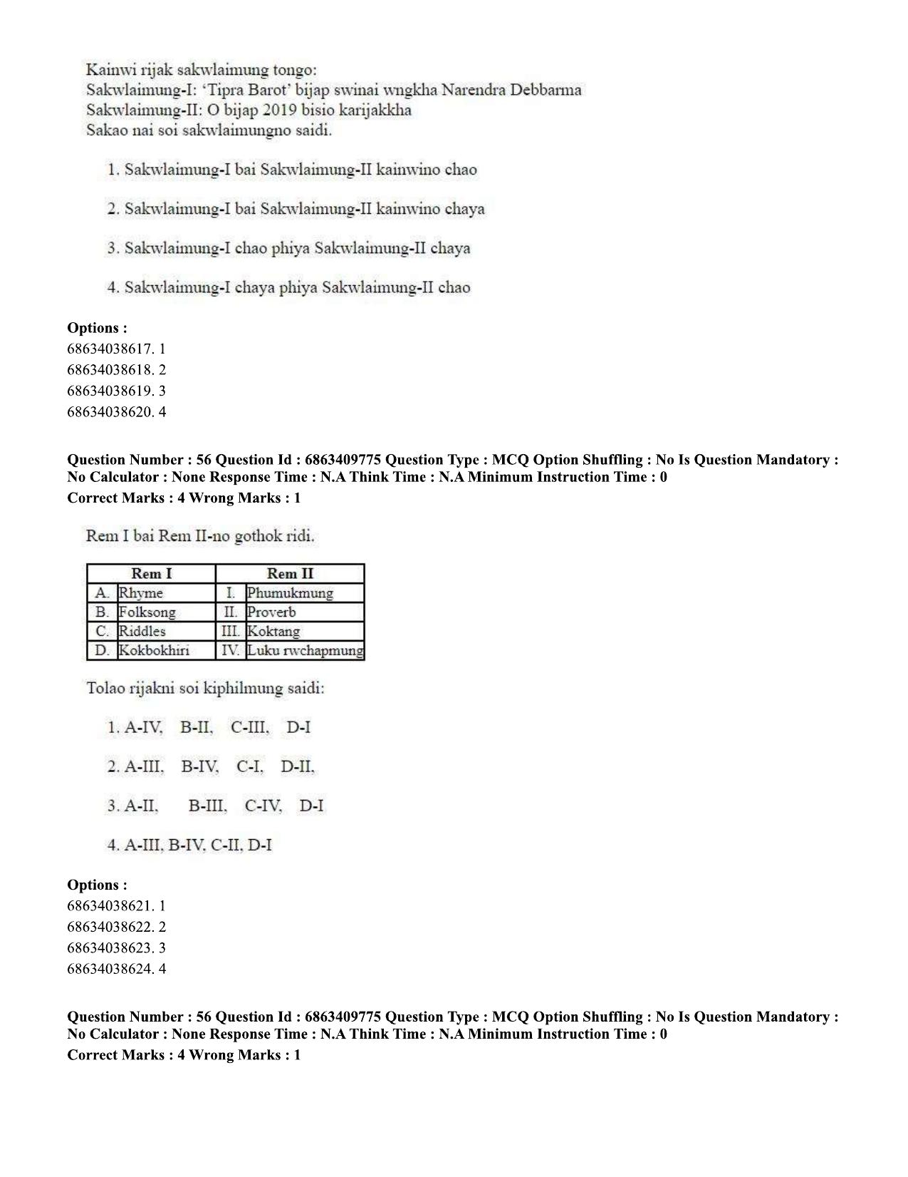 CUET PG 2023: LAQP19 – Kokborok (Eng.)-shift 2 (07-06-2023) Question Paper - Page 54
