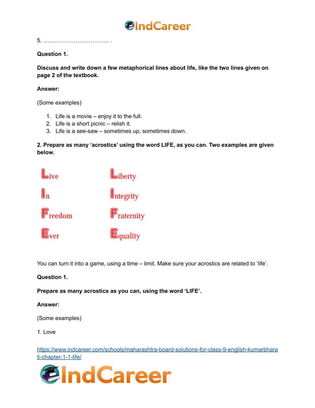 Maharashtra Board Solutions for Class 9- English Kumarbharati: Chapter 1.1- Life - Page 3