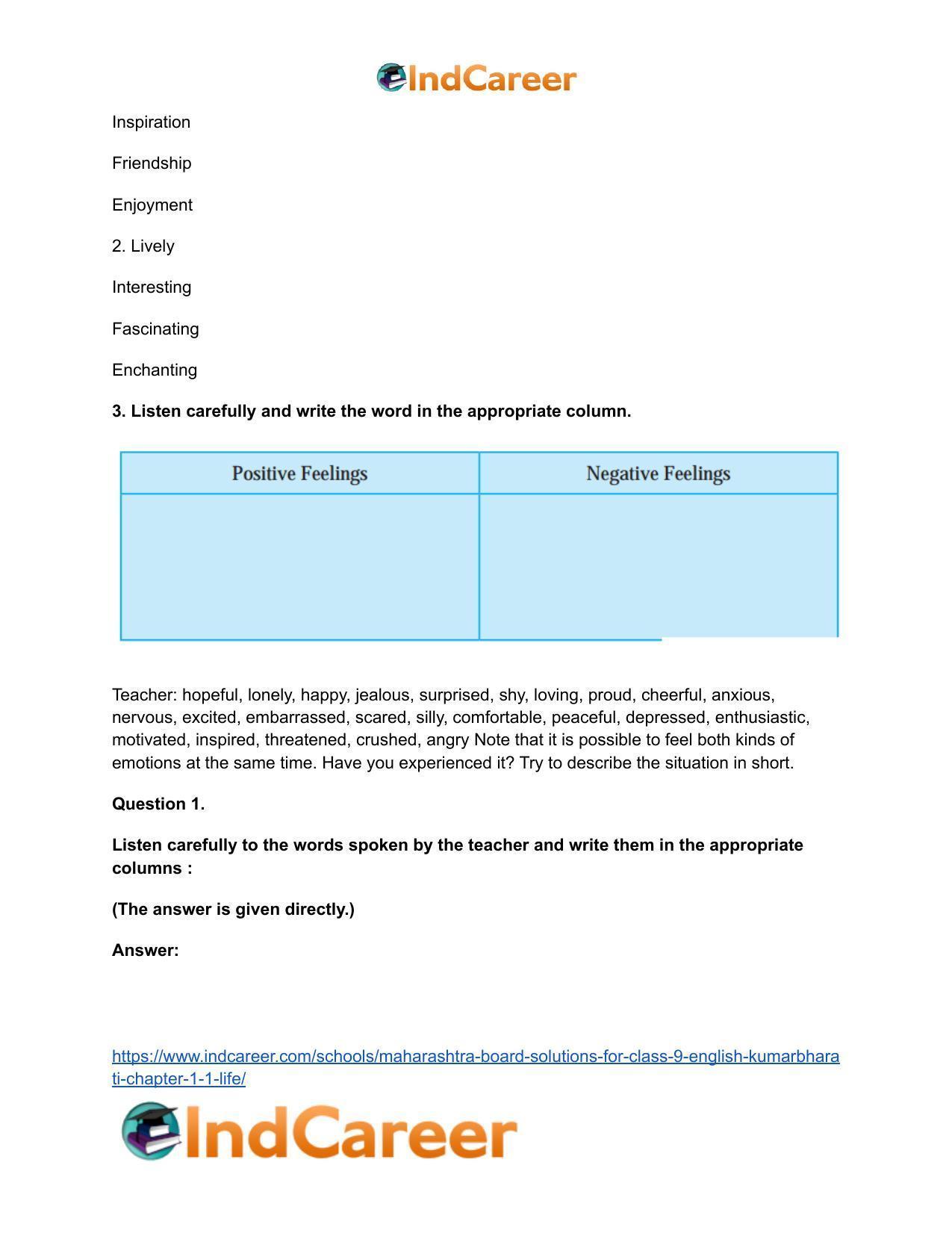 Maharashtra Board Solutions for Class 9- English Kumarbharati: Chapter 1.1- Life - Page 4
