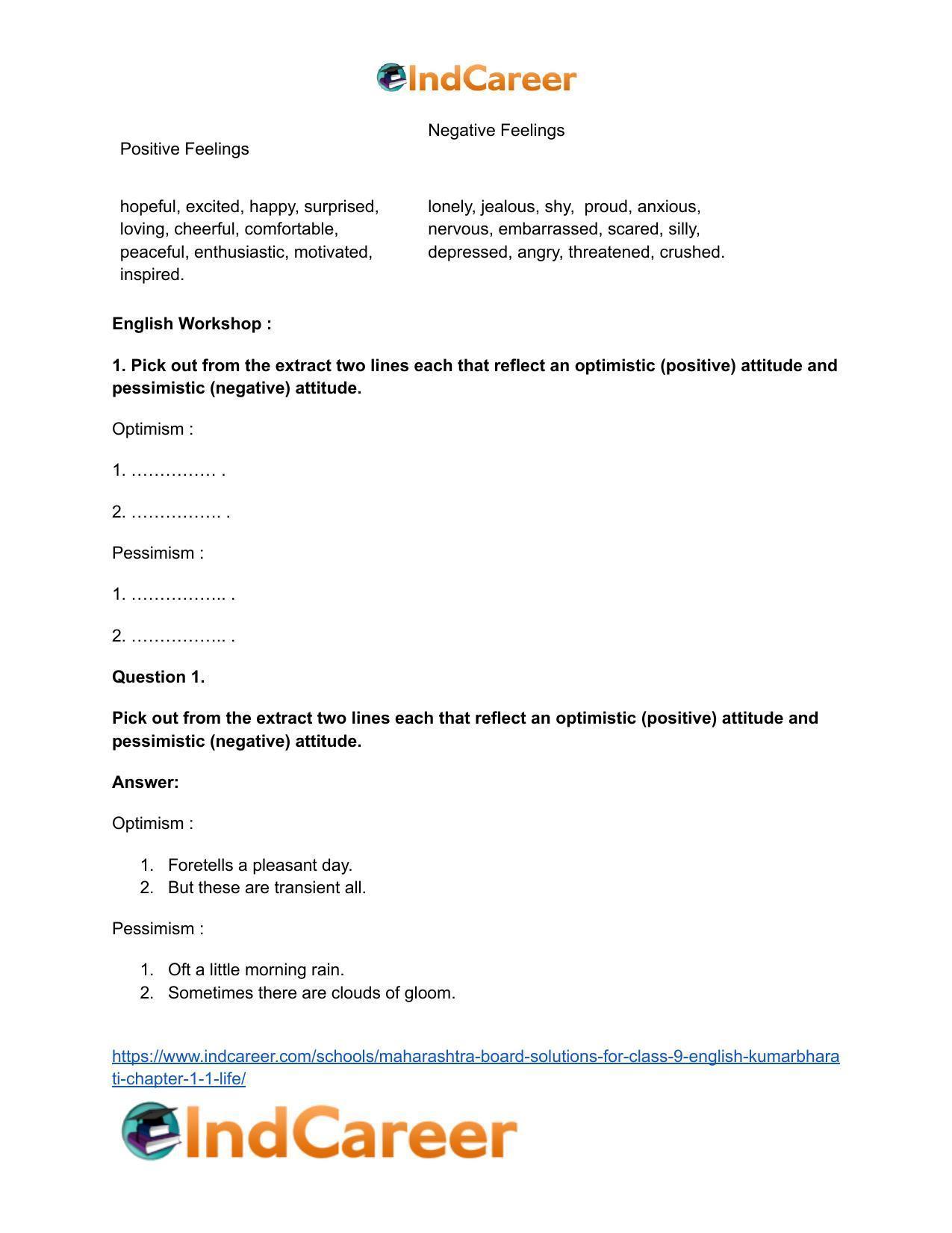 Maharashtra Board Solutions for Class 9- English Kumarbharati: Chapter 1.1- Life - Page 5