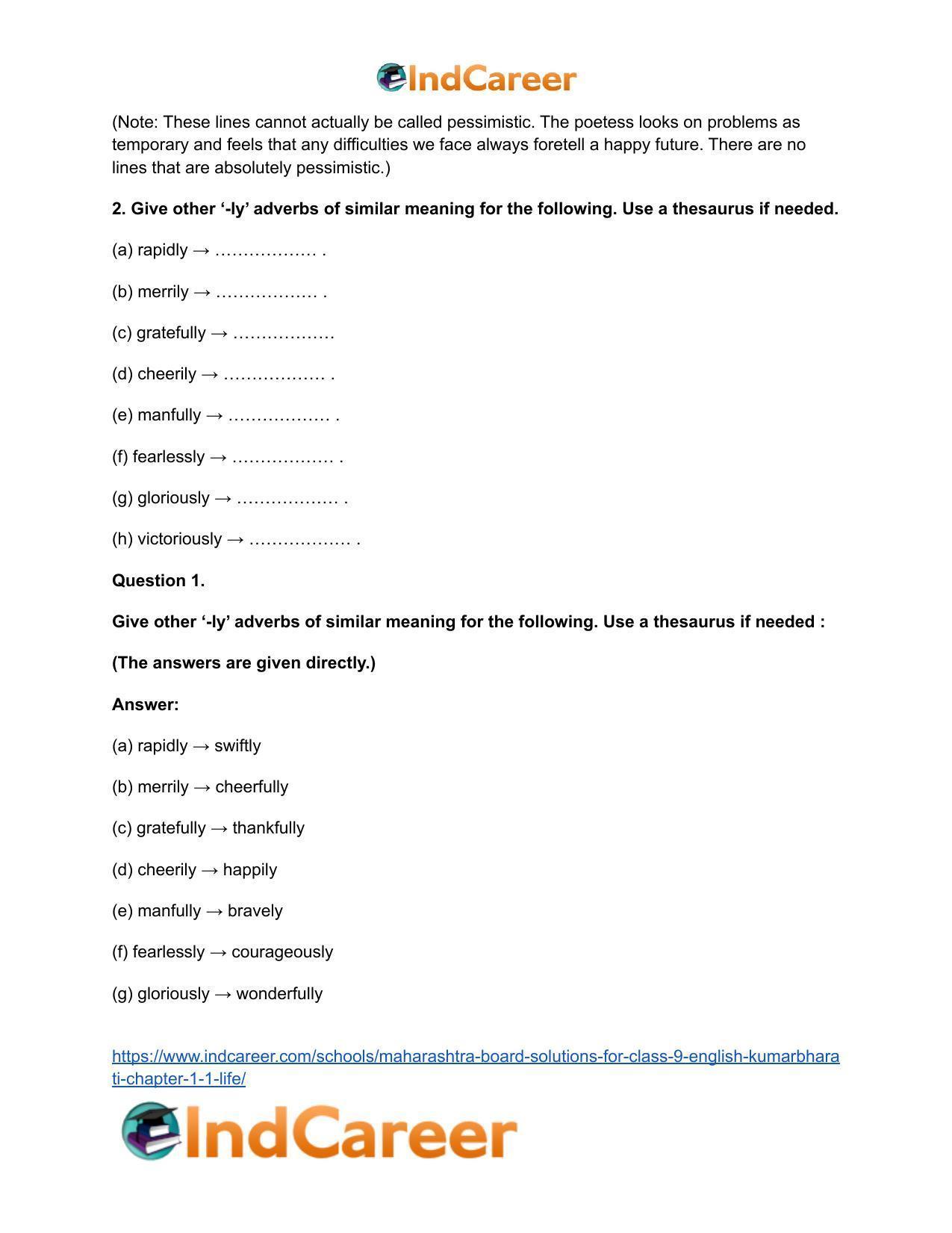 Maharashtra Board Solutions for Class 9- English Kumarbharati: Chapter 1.1- Life - Page 6