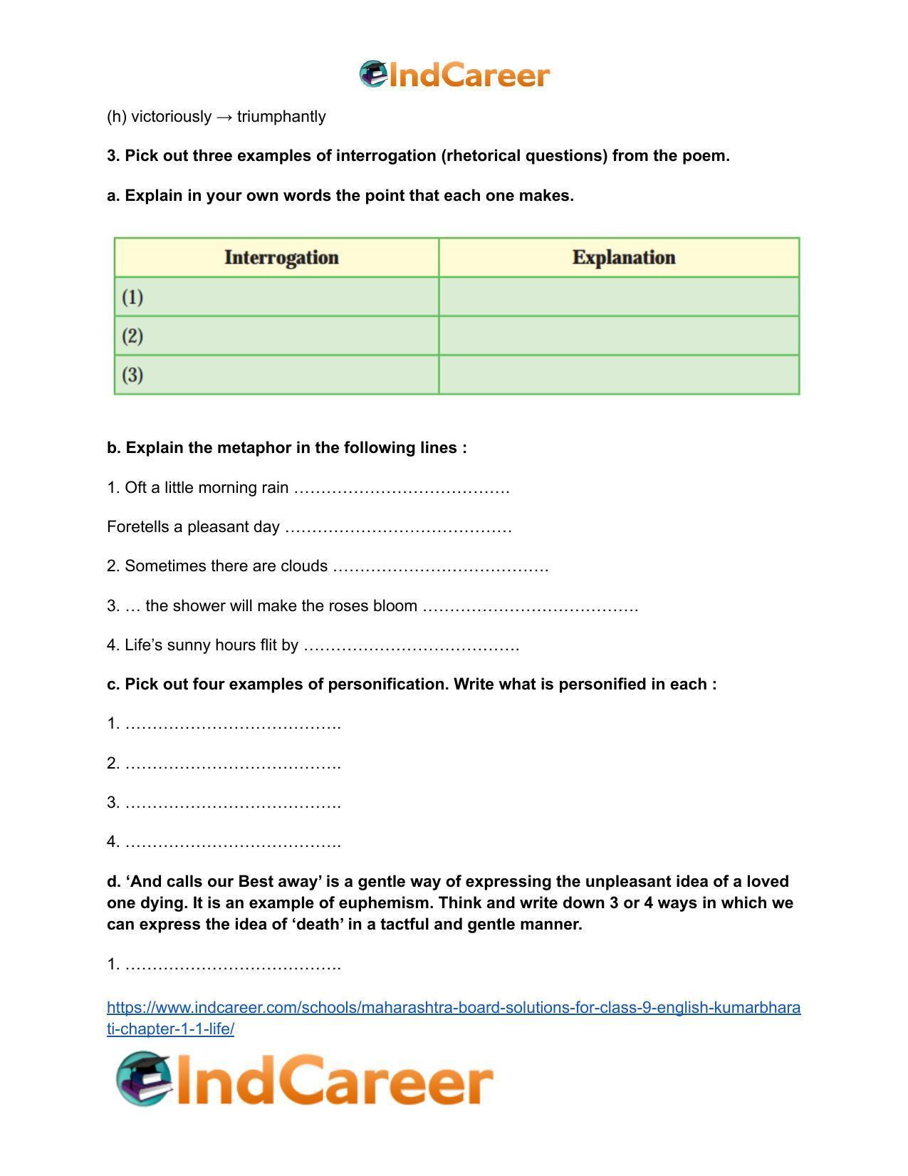 Maharashtra Board Solutions for Class 9- English Kumarbharati: Chapter 1.1- Life - Page 7