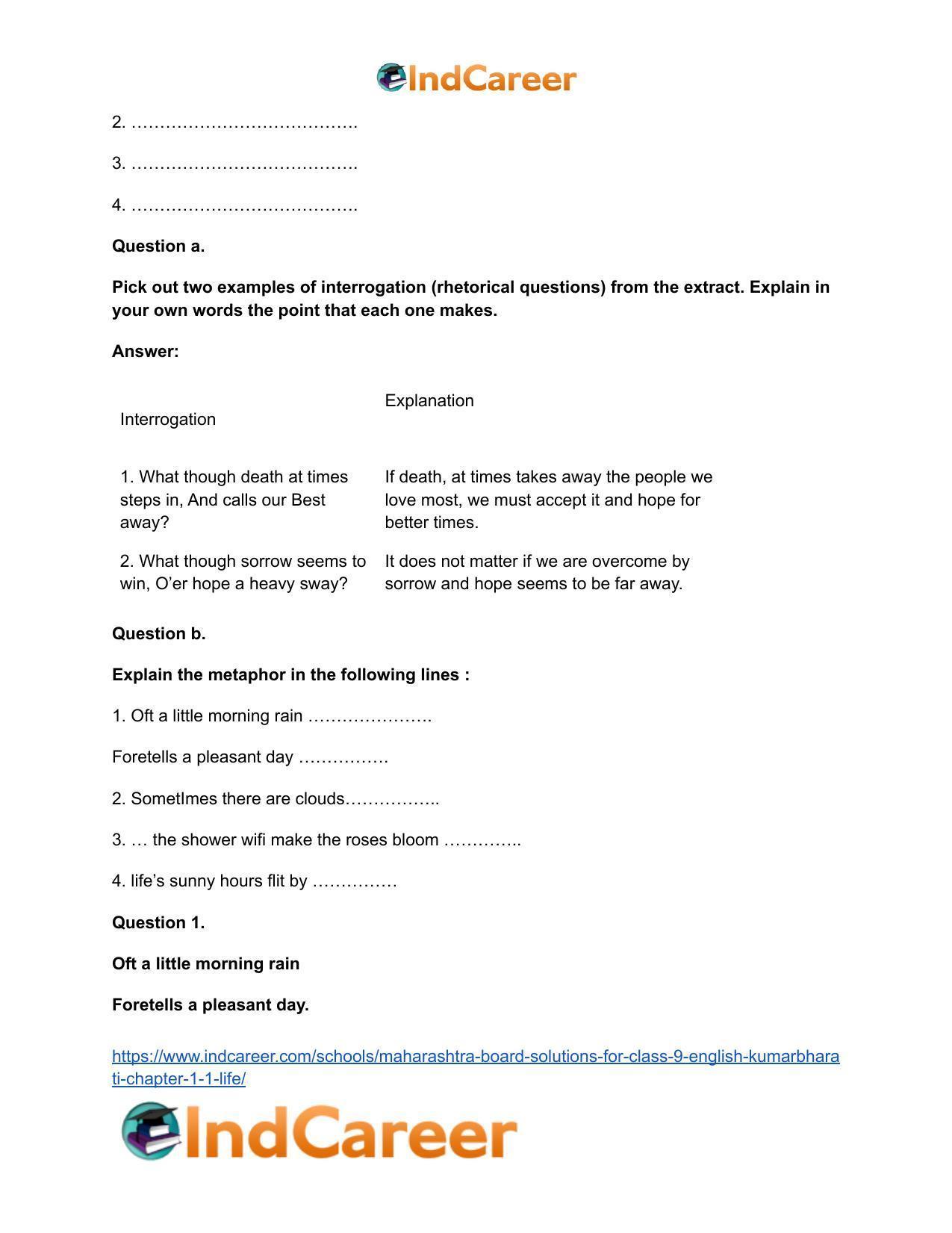 Maharashtra Board Solutions for Class 9- English Kumarbharati: Chapter 1.1- Life - Page 8
