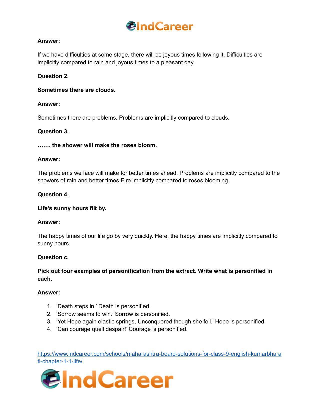 Maharashtra Board Solutions for Class 9- English Kumarbharati: Chapter 1.1- Life - Page 9