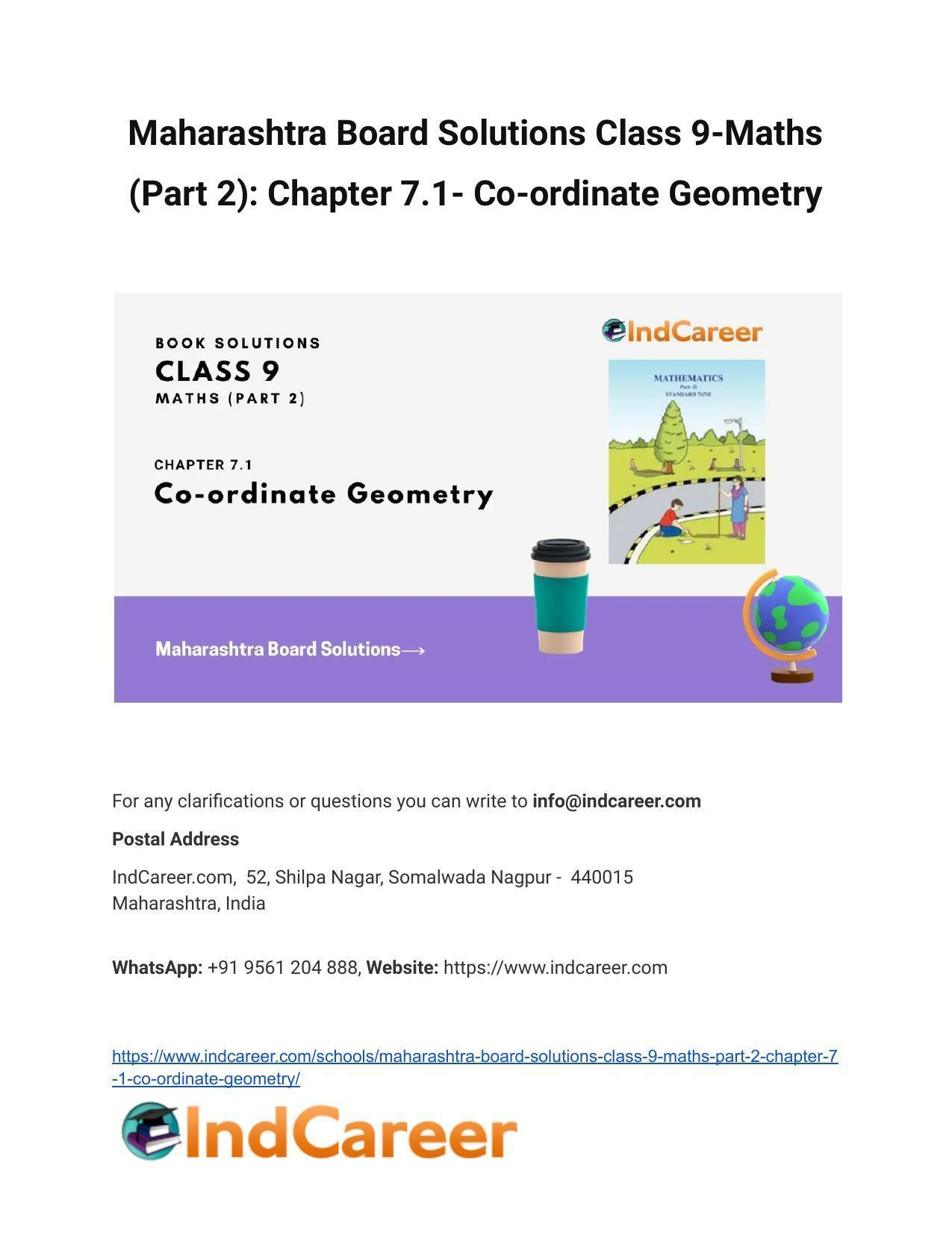 Maharashtra Board Solutions Class 9-Maths (Part 2): Chapter 7.1- Co-ordinate Geometry - Page 1