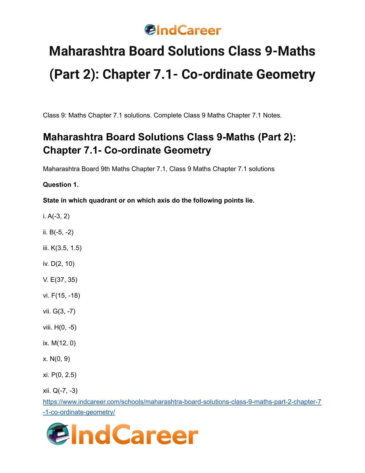 Maharashtra Board Solutions Class 9-Maths (Part 2): Chapter 7.1- Co-ordinate Geometry - Page 2