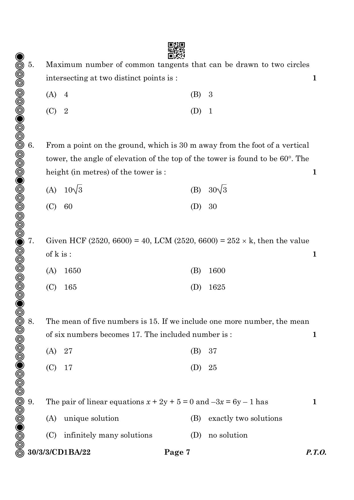 CBSE Class 10 30-3-3 Mathematics Standard 2024 Question Paper - Page 7