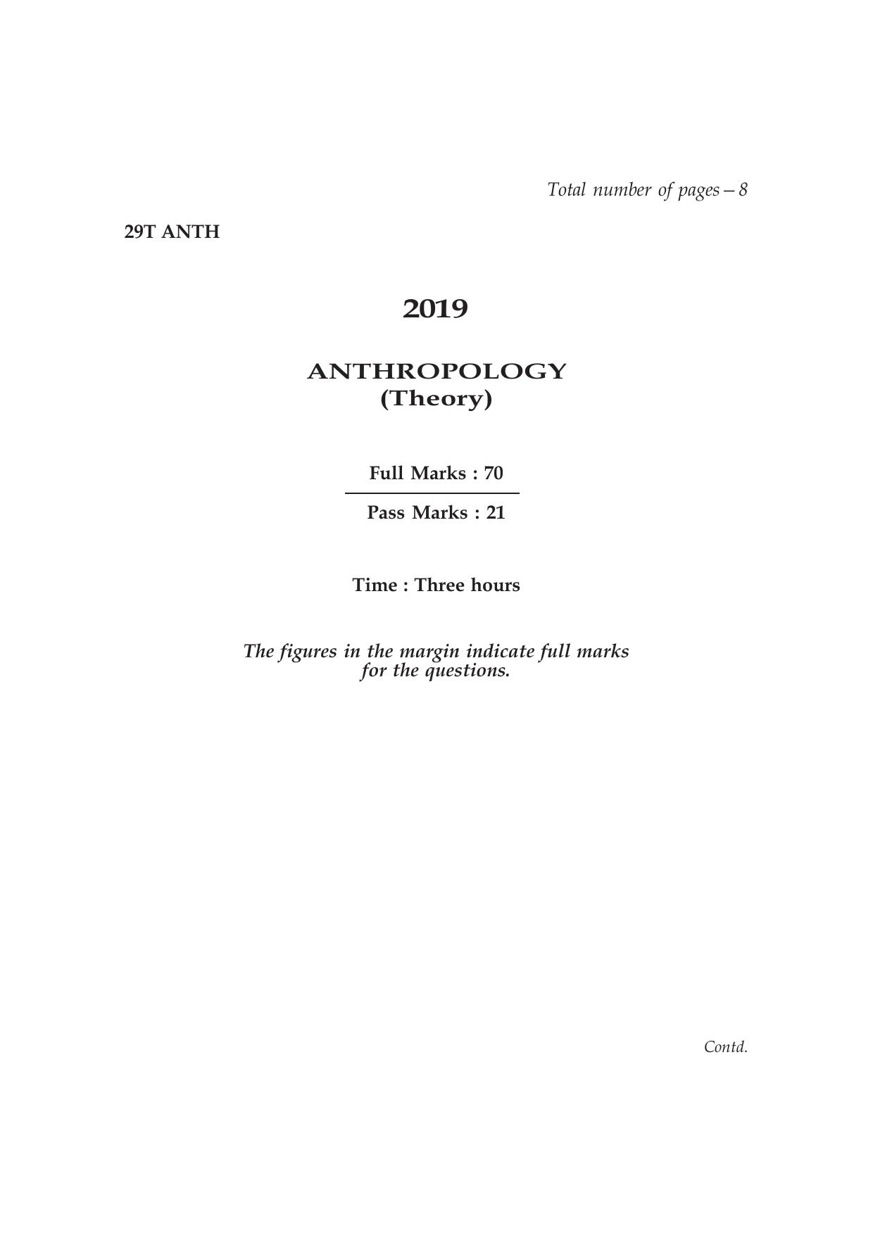Assam HS 2nd Year Anthropology 2019 Question Paper - Page 1