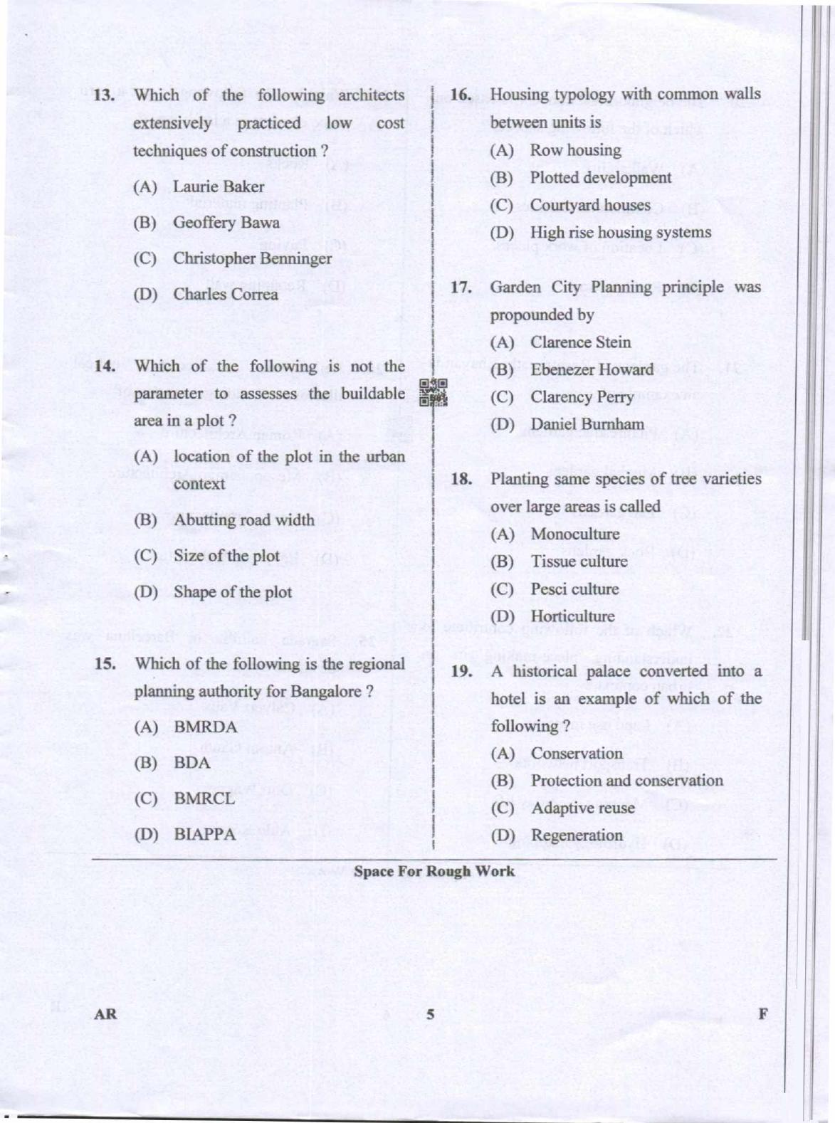 Karnataka PGCET 2019 Architecture Question Paper - Page 5