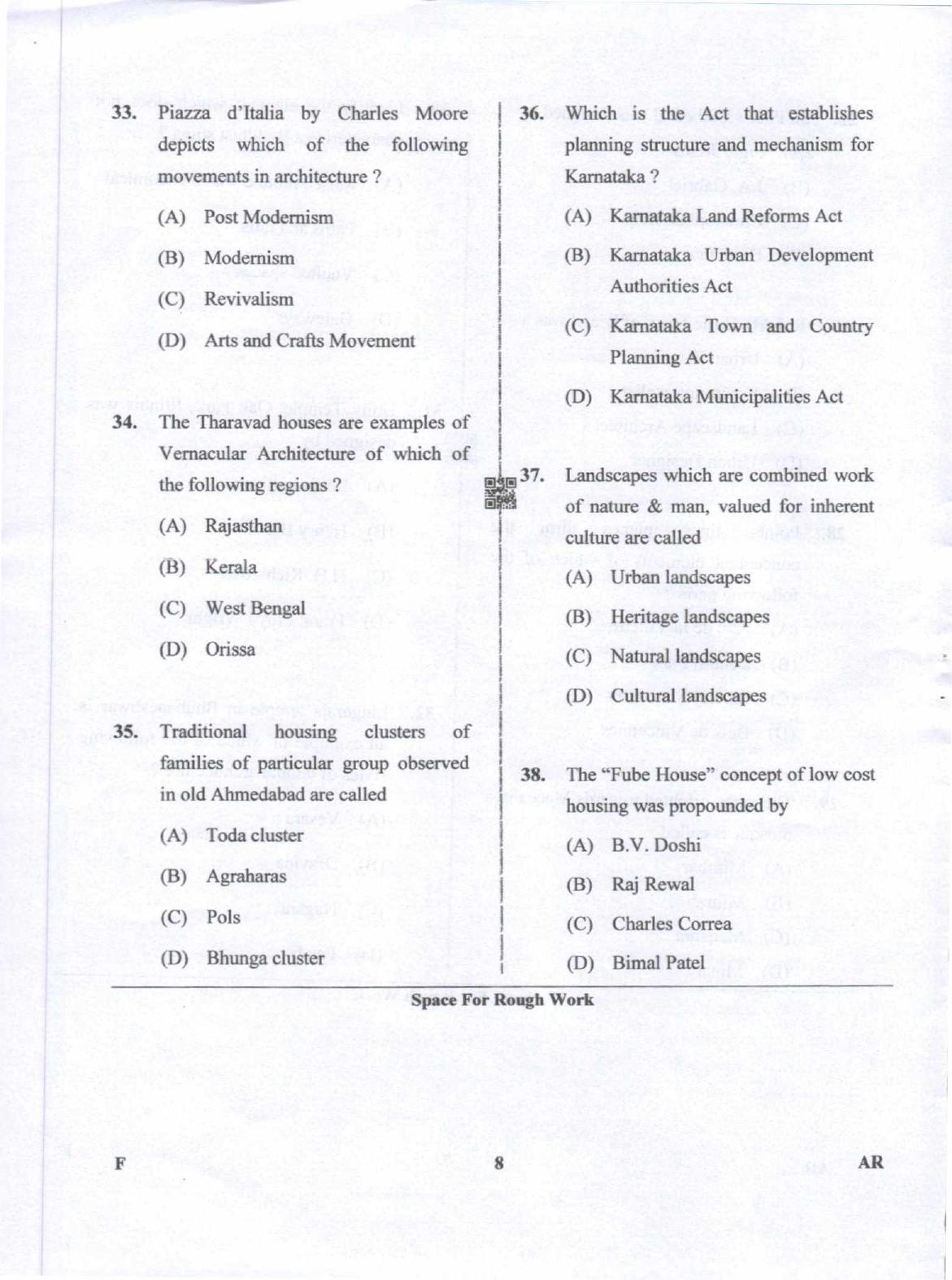 Karnataka PGCET 2019 Architecture Question Paper - Page 8