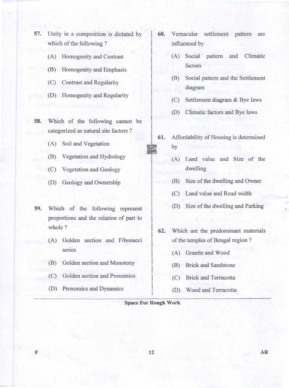 Karnataka PGCET 2019 Architecture Question Paper - Page 12