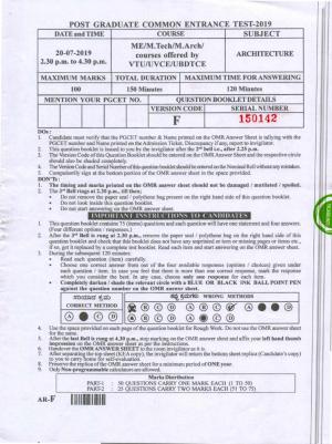Karnataka PGCET 2019 Architecture Question Paper