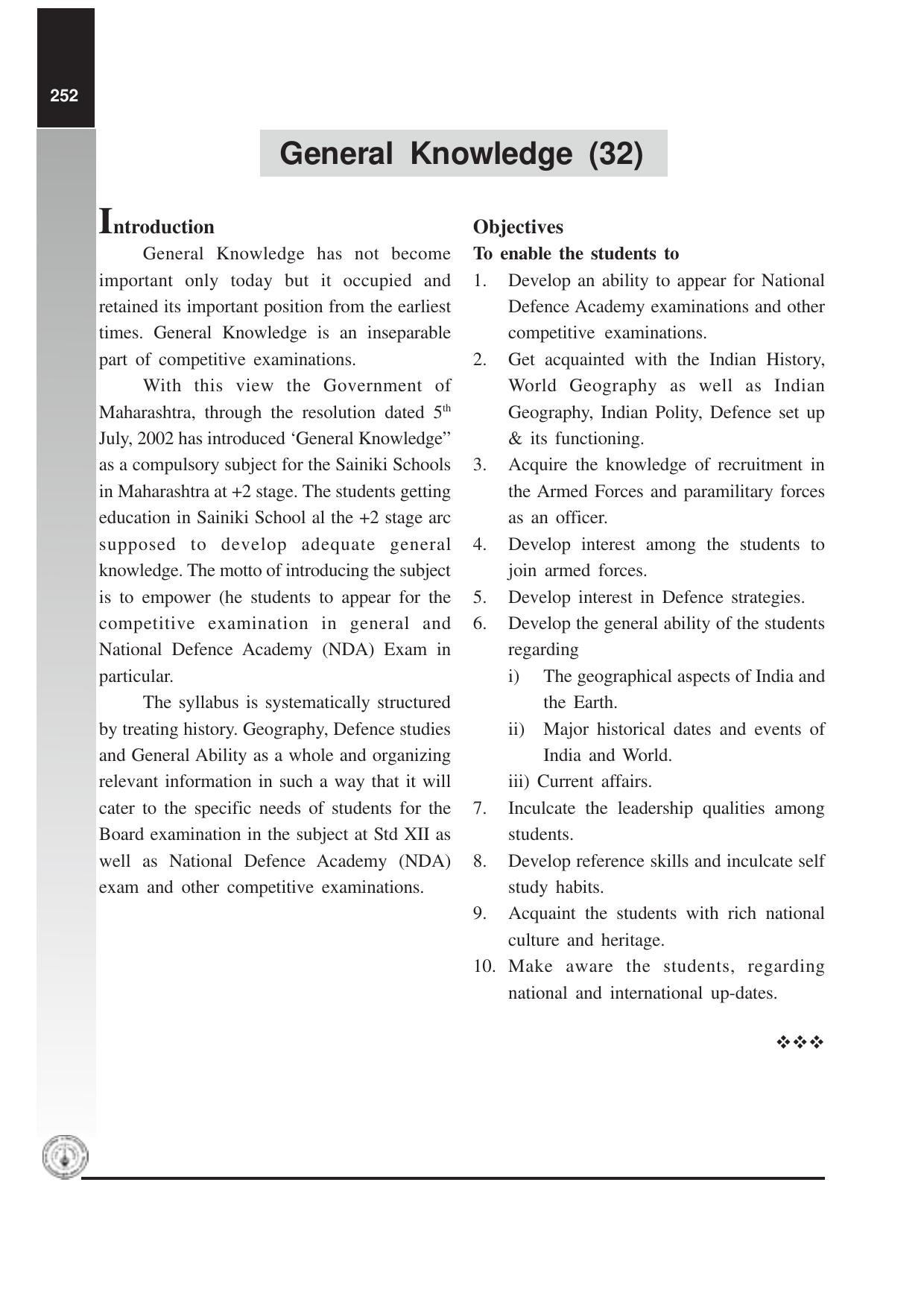 Maharashtra HSC General Knowledge Syllabus  - Page 1