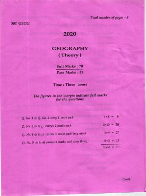 AHSEC Class 12 Geography Question Papers 2020