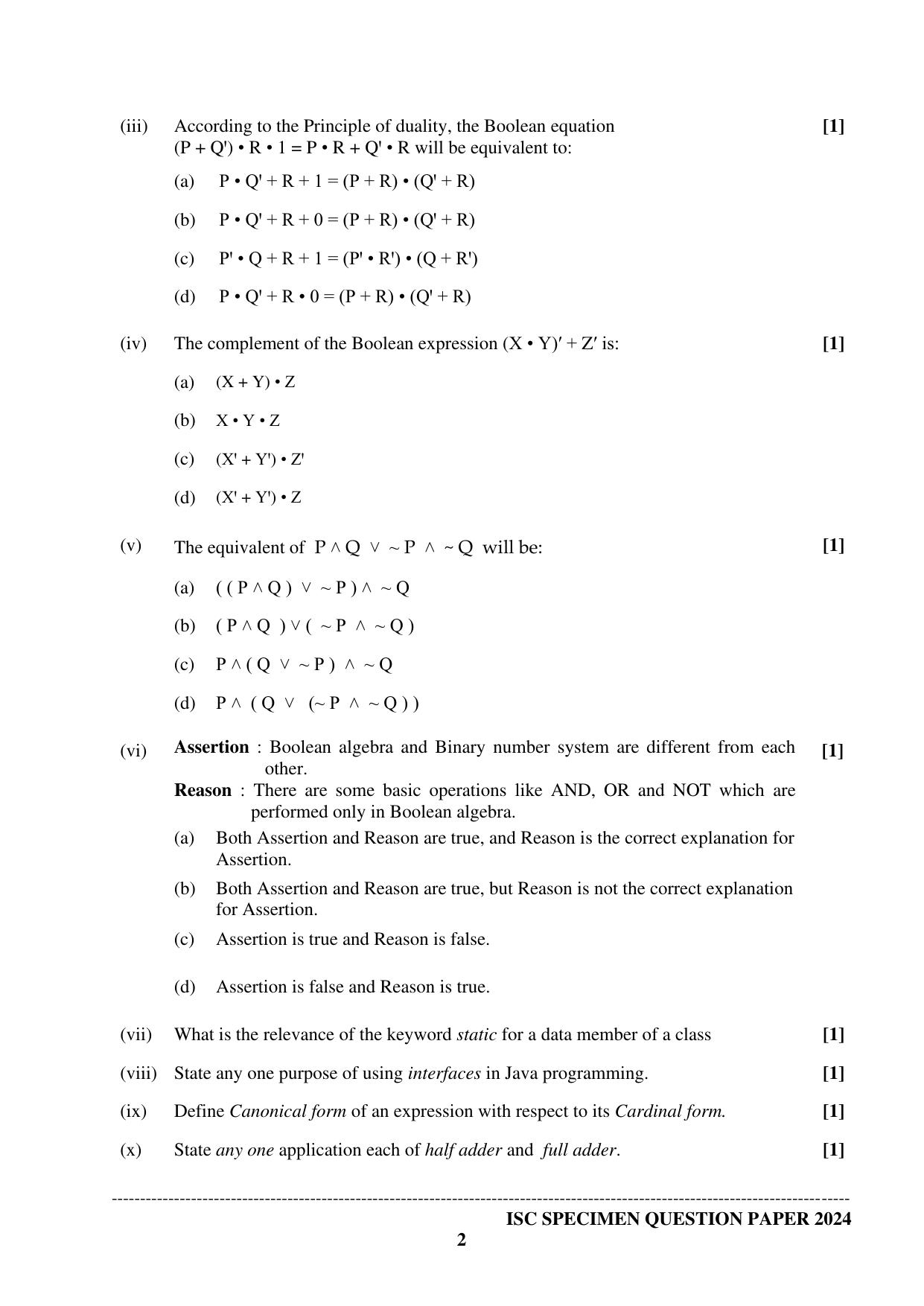 ISC Class 12 2024 Computer Science Paper 1 Sample Paper - Page 2