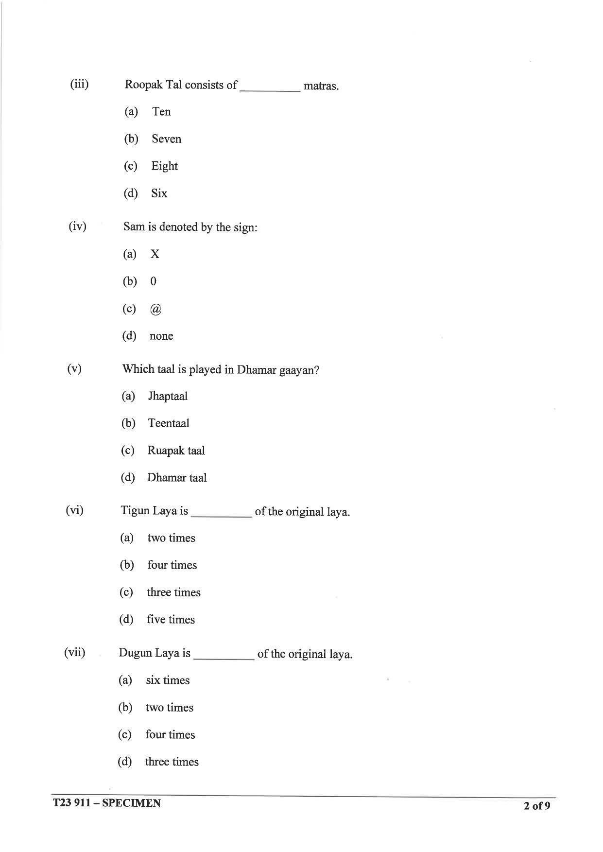 ICSE Class 10 Hindustani Music Sample Paper 2023 - Page 2