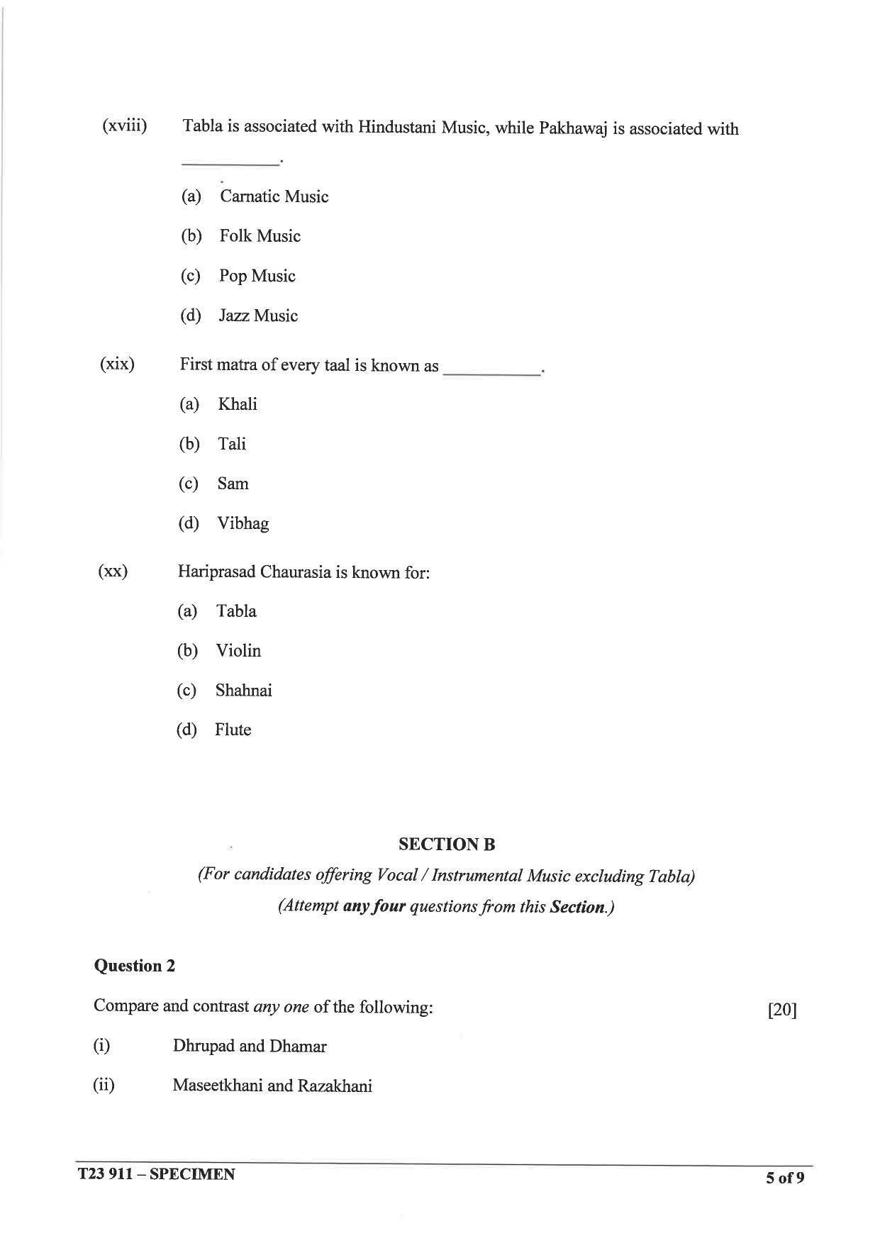 ICSE Class 10 Hindustani Music Sample Paper 2023 - Page 5