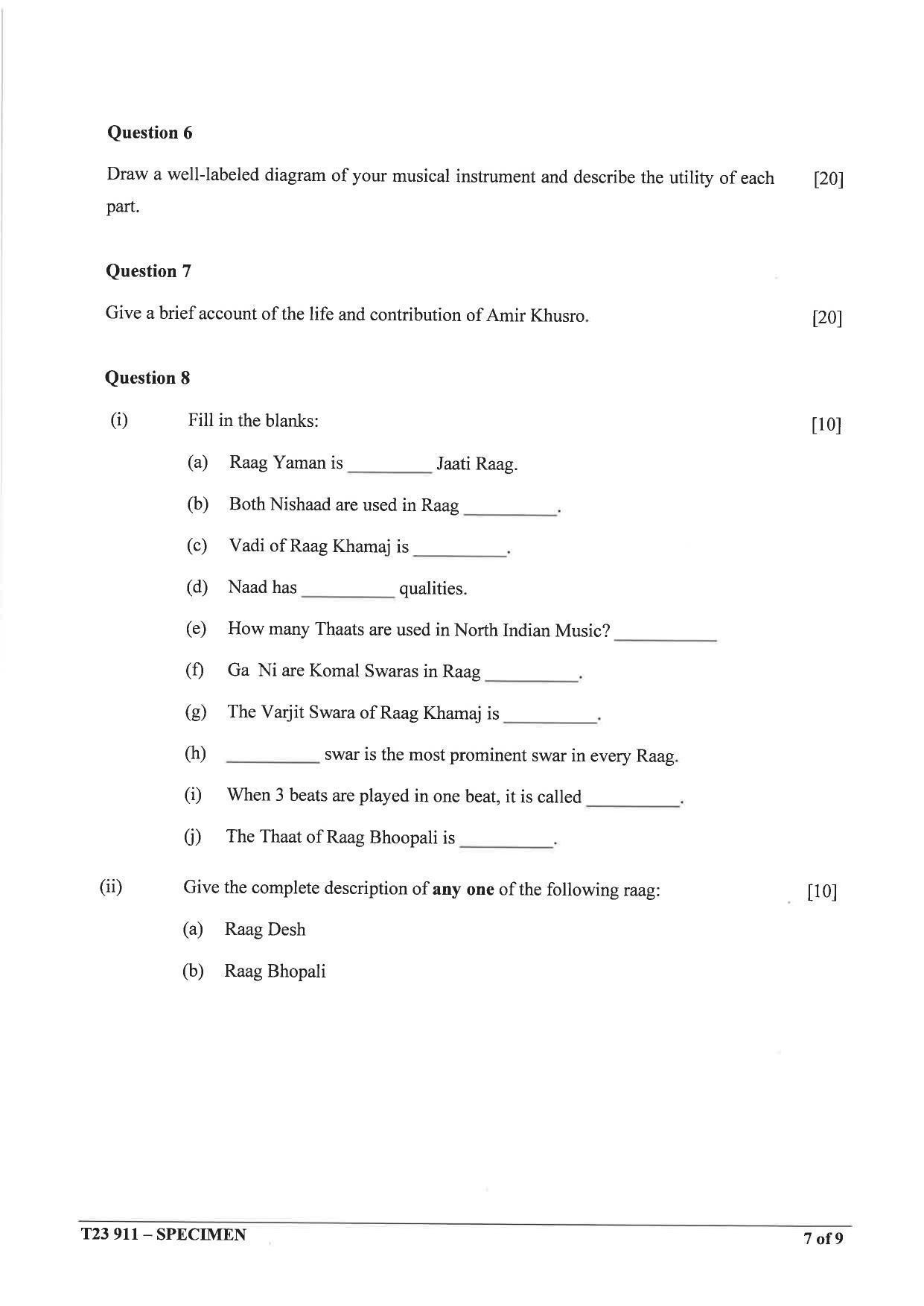 ICSE Class 10 Hindustani Music Sample Paper 2023 - Page 7