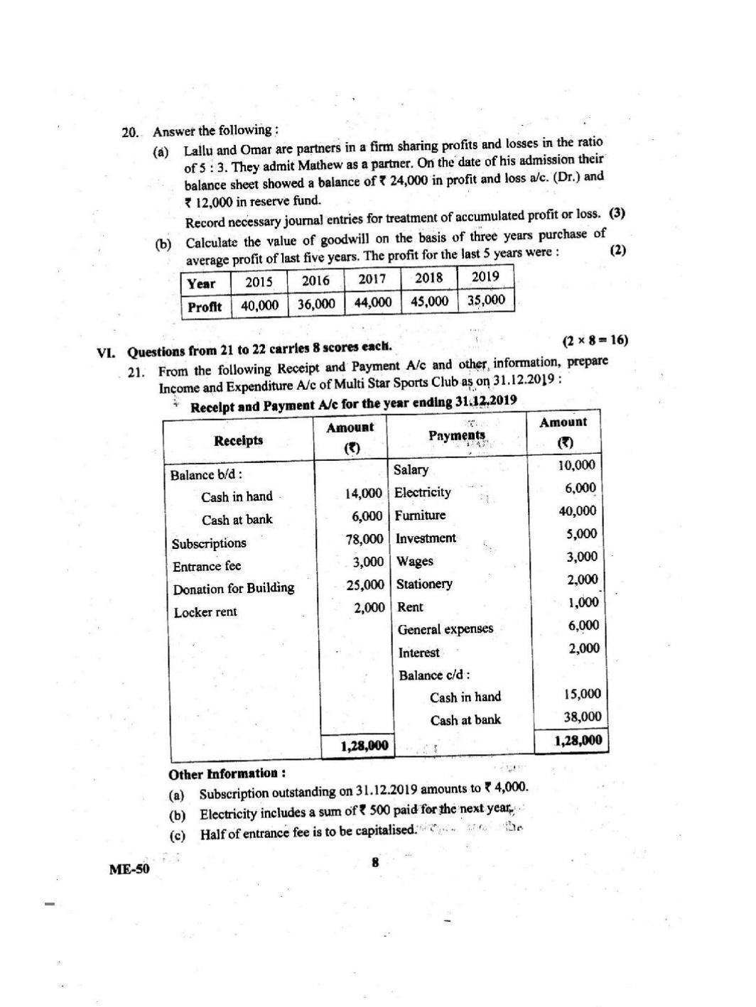 Kerala Plus Two 2021 Accountancy CA Model Question Paper - Page 8