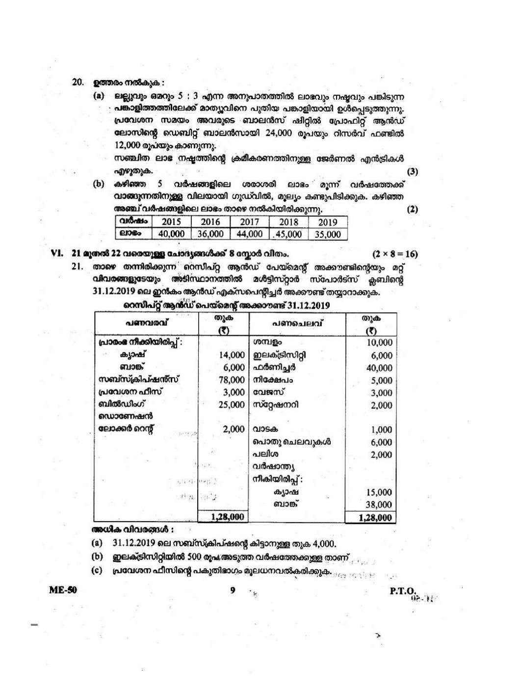 Kerala Plus Two 2021 Accountancy CA Model Question Paper - Page 9