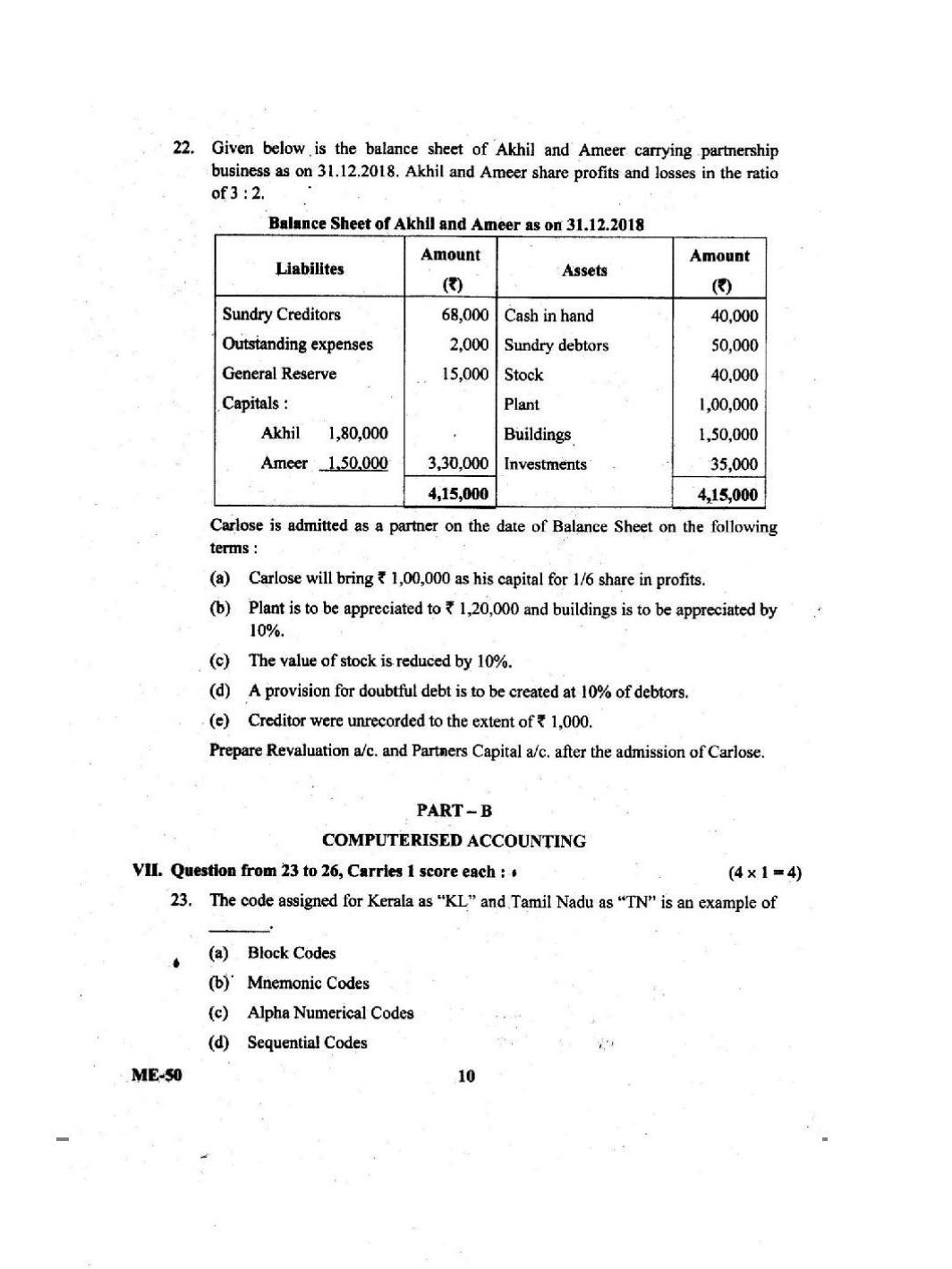 Kerala Plus Two 2021 Accountancy CA Model Question Paper - Page 10