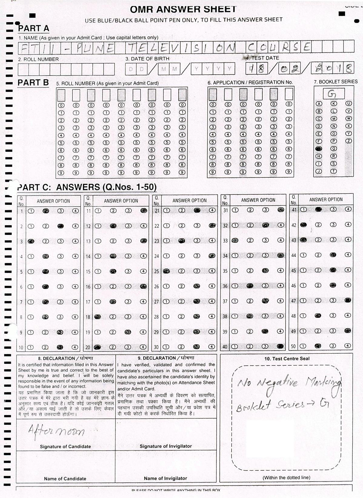 FTII JET Objective G Series (TV Courses) 2018 Answer Key - Page 1