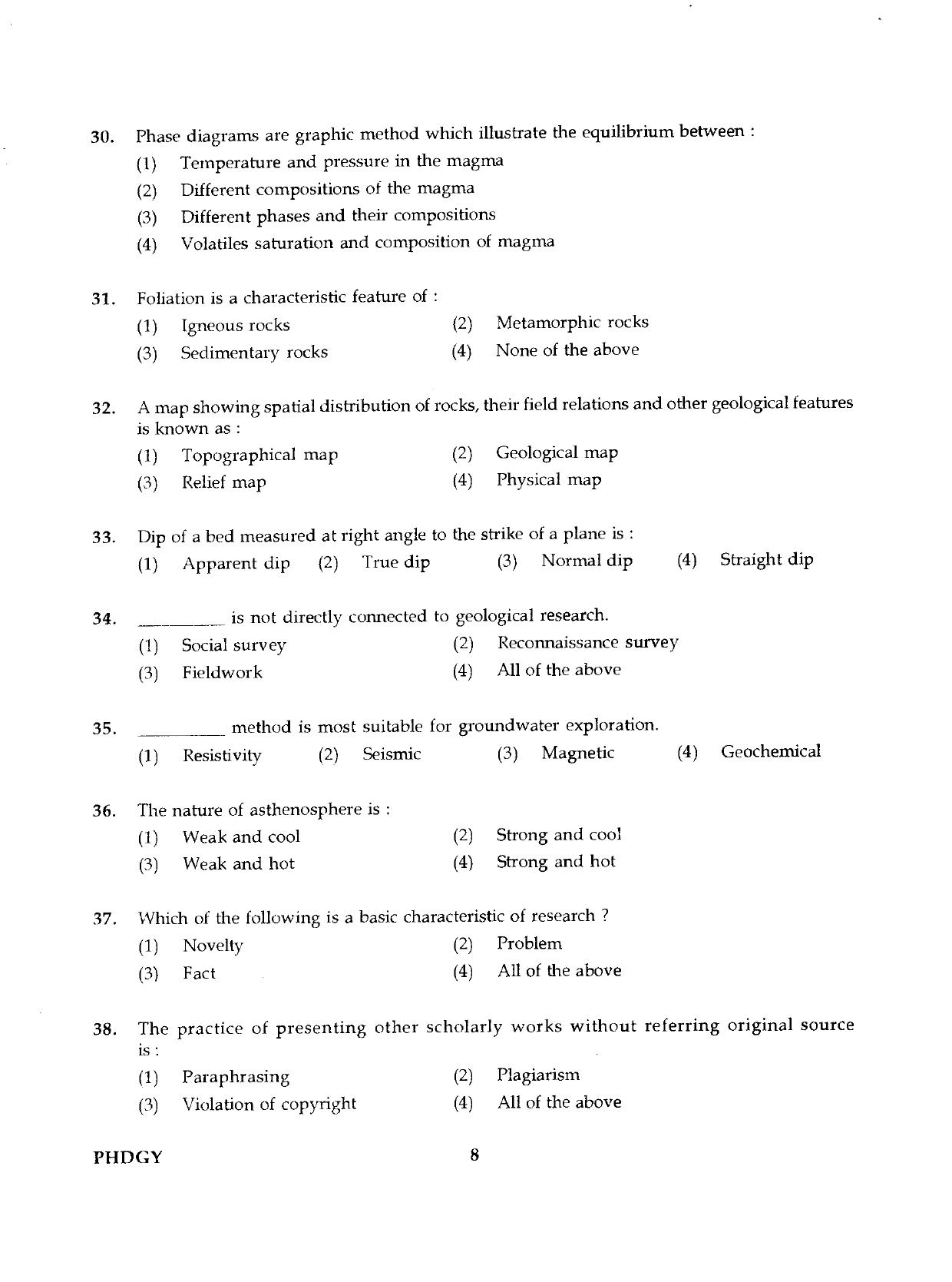 IGNOU PhD Entrance Test Ph.D./M.Phil (Geology) 2019 Question Paper - Page 8
