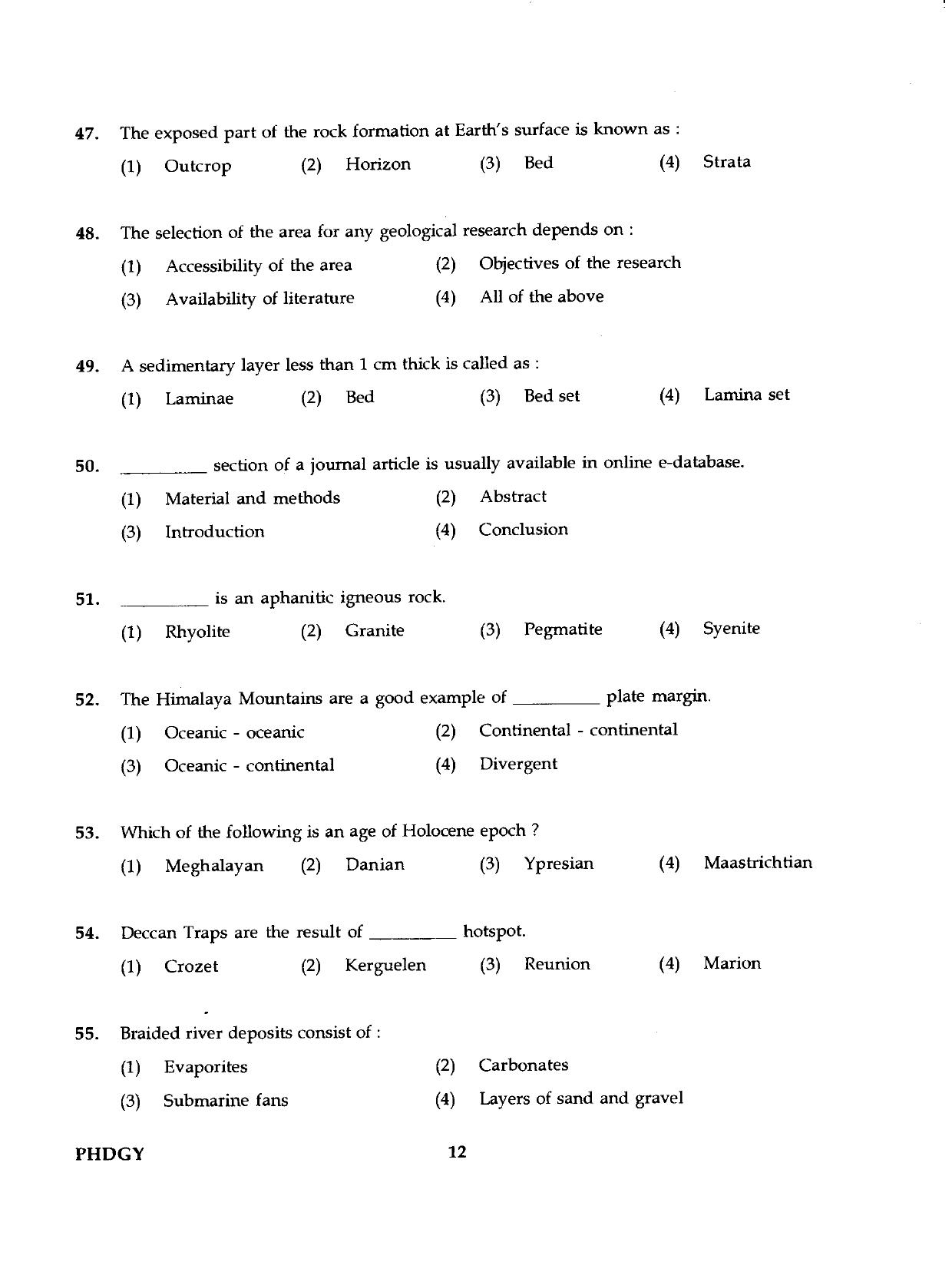 IGNOU PhD Entrance Test Ph.D./M.Phil (Geology) 2019 Question Paper - Page 12
