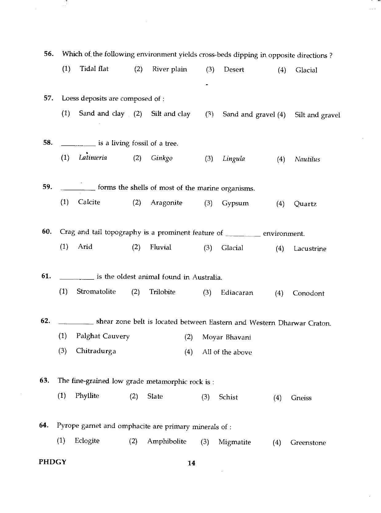 IGNOU PhD Entrance Test Ph.D./M.Phil (Geology) 2019 Question Paper - Page 14